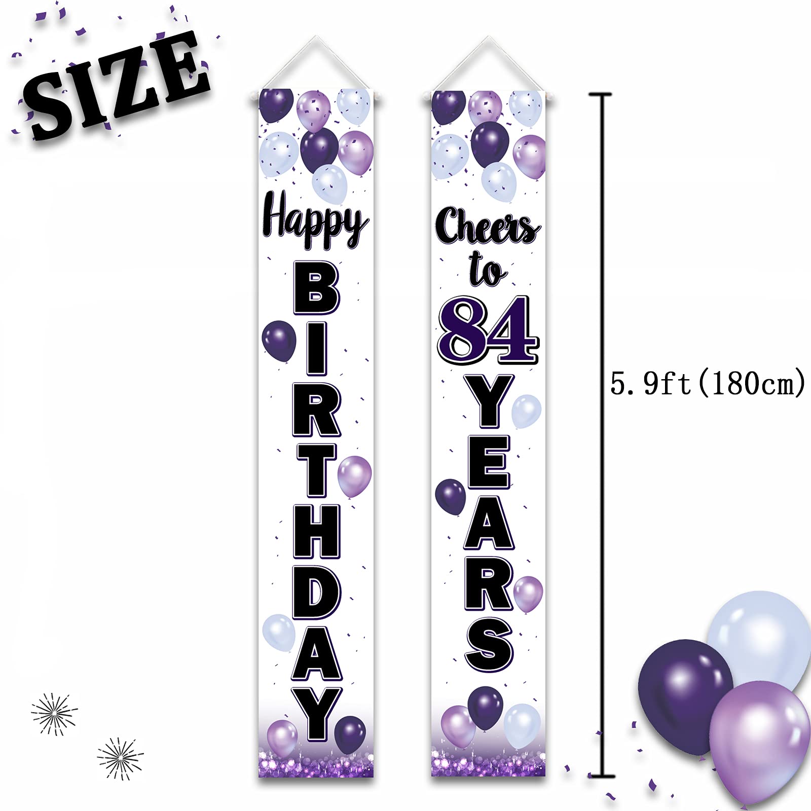 Laskyer Happy 84Th Birthday Decorations,84Th Purple Balloon Birthday Theme Door Hanging Banner Sign,84 Years Old Bday Party Supp