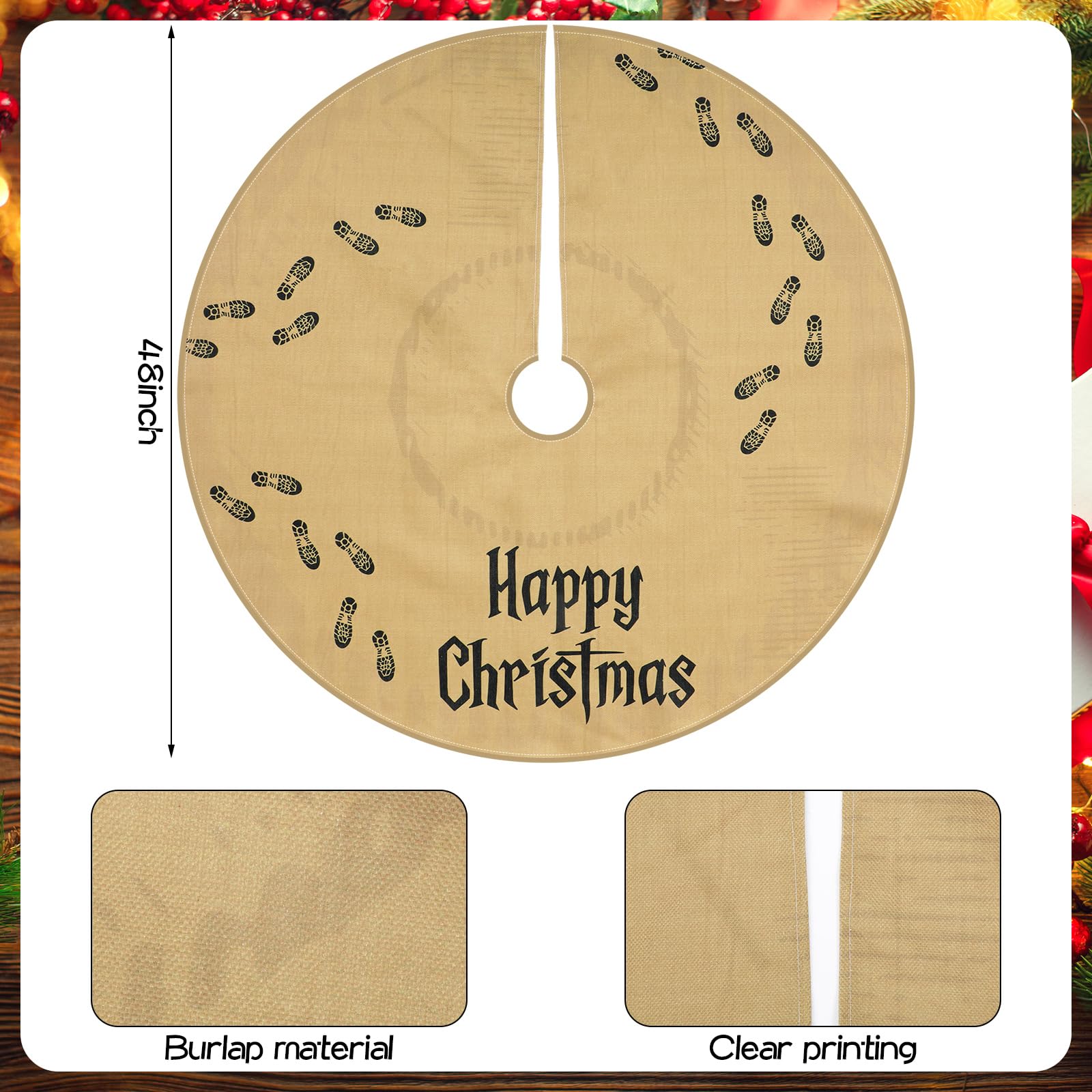 Arrowbash Wizard Christmas Tree Skirt 48 Inches Large Burlap Double Layer Plain Footprint Tree Skirts Rustic Jute Wired Christma