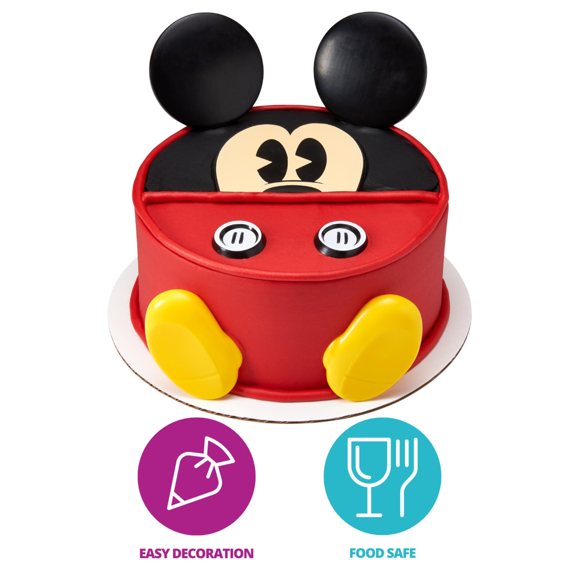 DecoSet Disney Mickey Mouse Cake Topper  7-Piece Topper Set with Ears  Eyes  Buttons and Shoes  Made of Food-Safe Plastic  Multiple  1 SET
