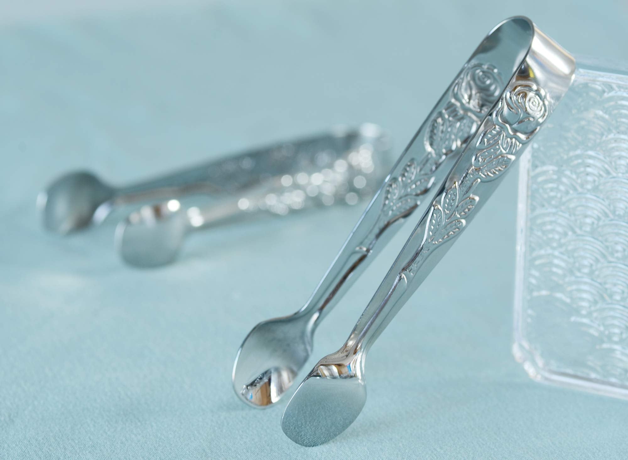 Hinmay 6Pcs Mini Serving Tongs 4-Inch Small Rose Sugar Cube Tongs (Silver)