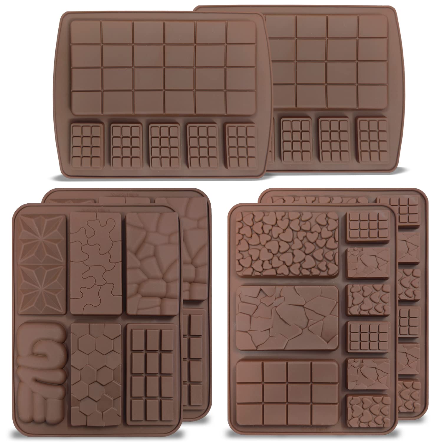 6 Pcs Break-Apart Chocolate Mold, Veinardyl Silicone Waffle Molds Protein And Energy Bar Molds For Fondant Candy Wax Melt