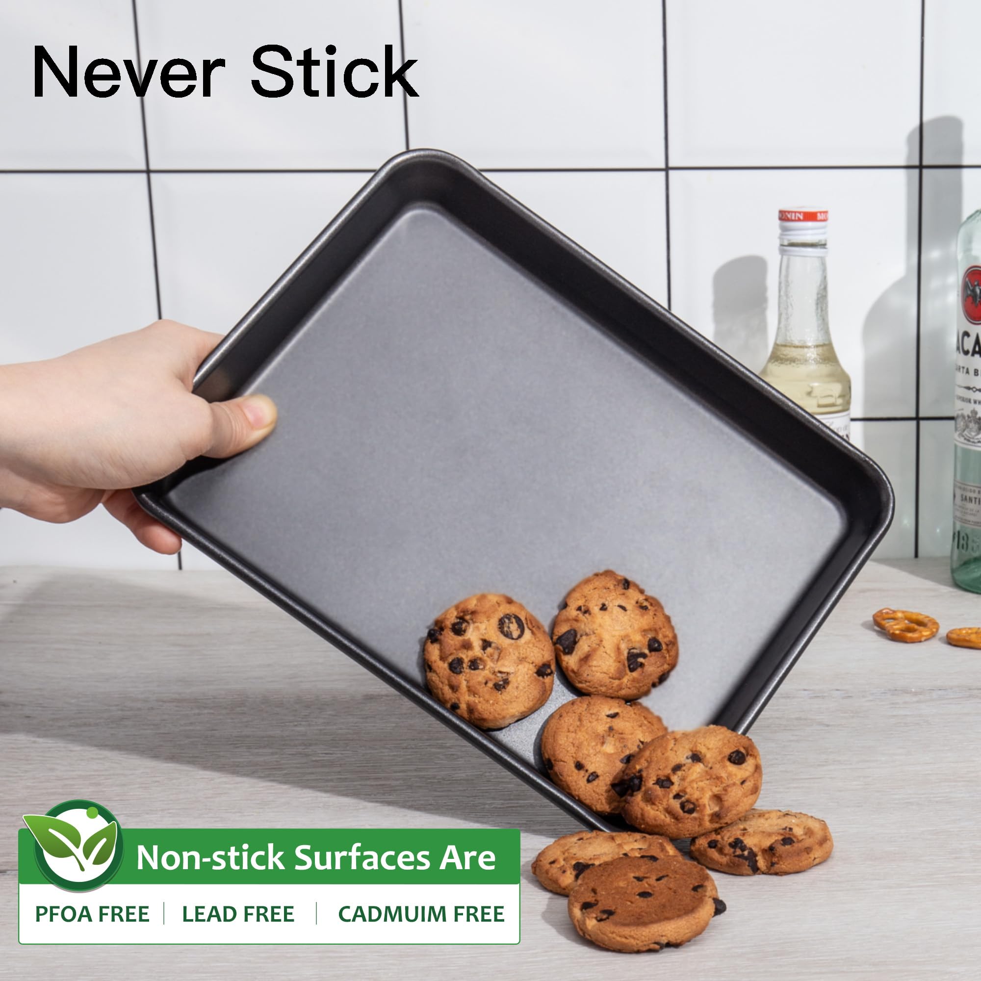 Hongbake 2 Pack 9.7X7.5 '' Toaster Oven Pans For Baking, 57% Thicker Nonstick 1/8 Cookie Sheet Pan Set, Small Baking Tray, Dishw