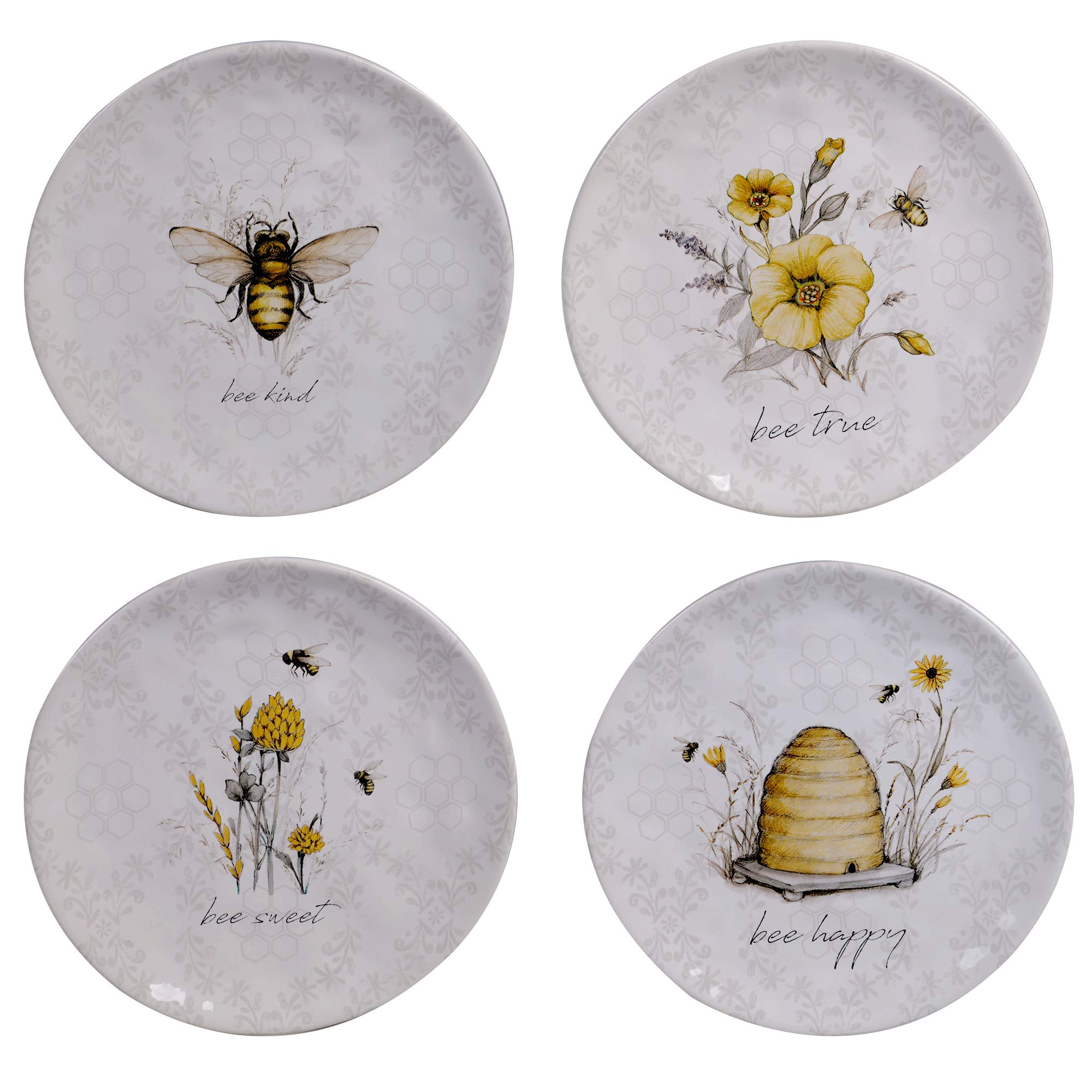 Certified International Bee Sweet 8.5'' Salad/Dessert Plates, Set Of 4 Assorted Designs, Multi Colored