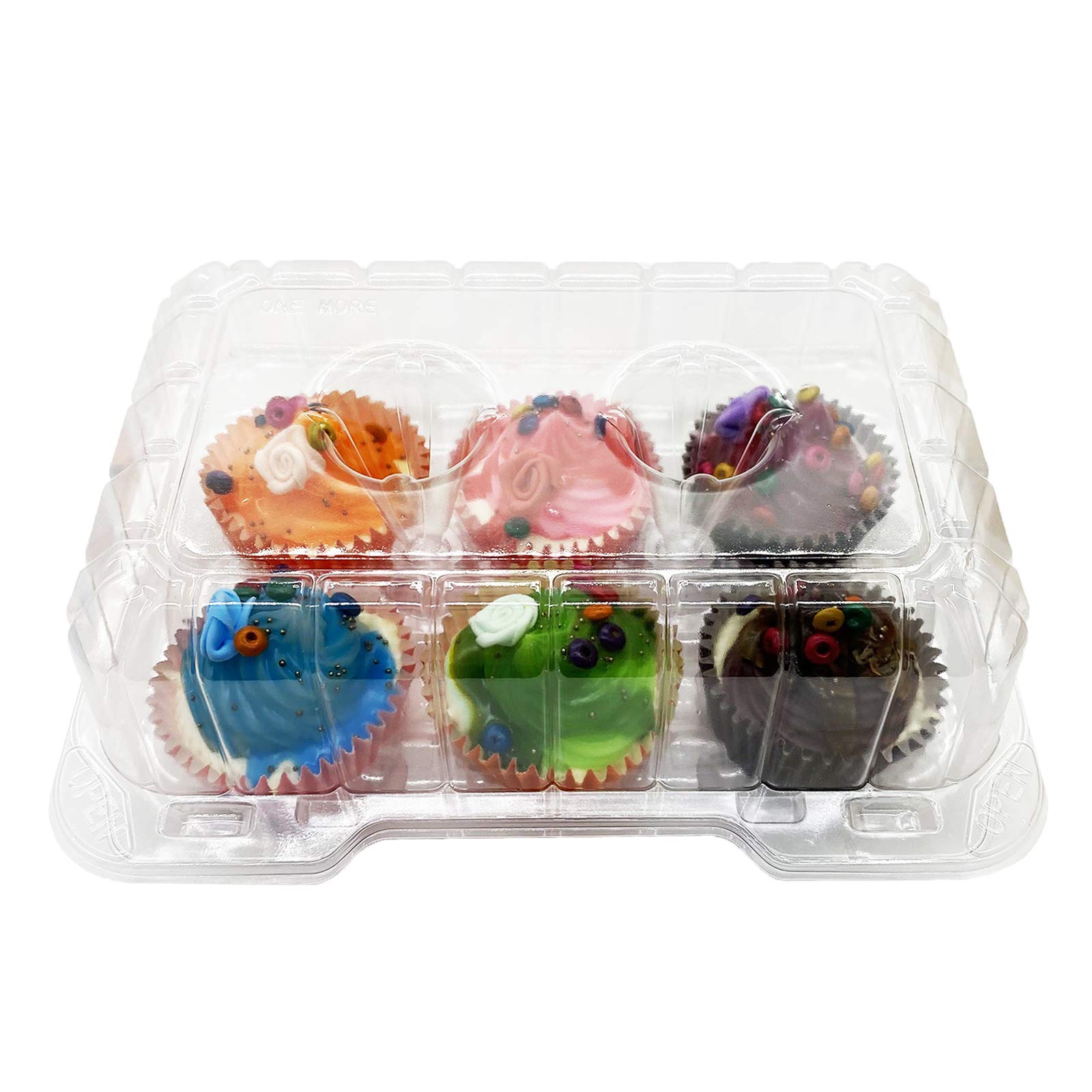 Clear Cupcake Containers,12Pc Plastic Disposable High Dome Cupcake Boxes 6 Compartment Cupcake Holders Cupcake Containers Half D