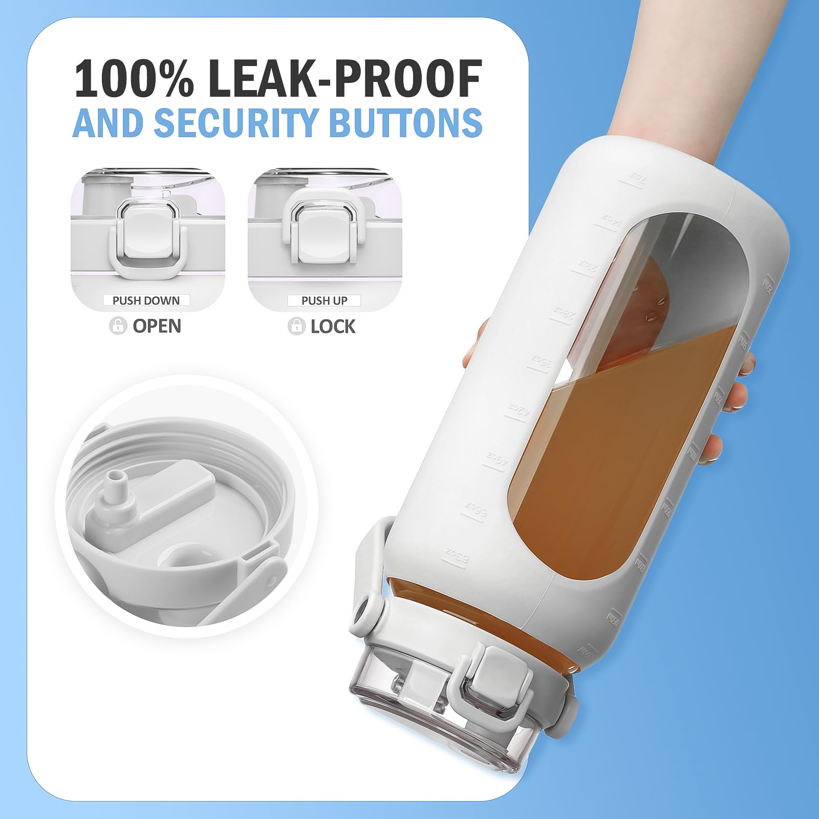 Bluego 64Oz Glass Water Bottles With Straw Time Marker Half Gallon Large Motivational Water Bottle With Silicone Sleeve 2L Big J