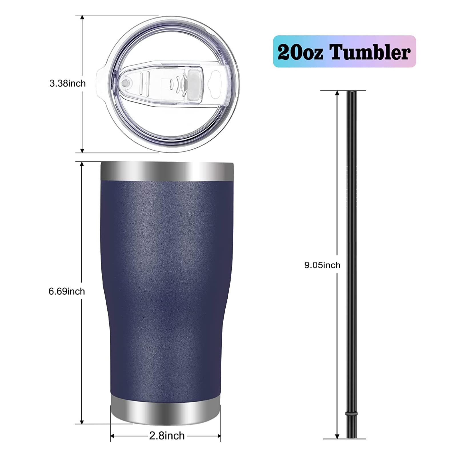 Vegond 20Oz Tumbler Stainless Steel Tumbler Cup With Lid And Straw Vacuum Insulated Double Wall Travel Coffee Mug(Navy Blue 1 Pa