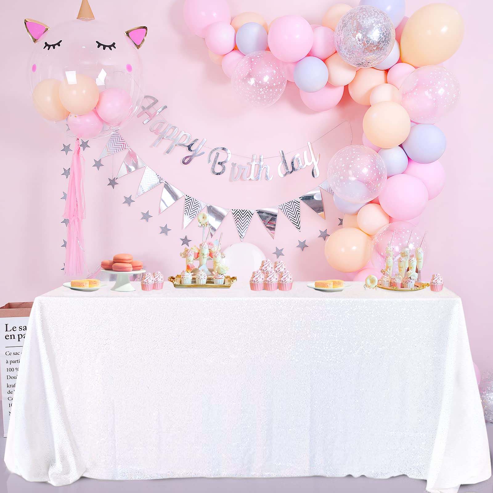 B-COOL White Sequins Tablecloth 60x102 Inches Seamless Reversible Sequin Fabric Sequin Fabric for Table Overlays Wedding Thanksg