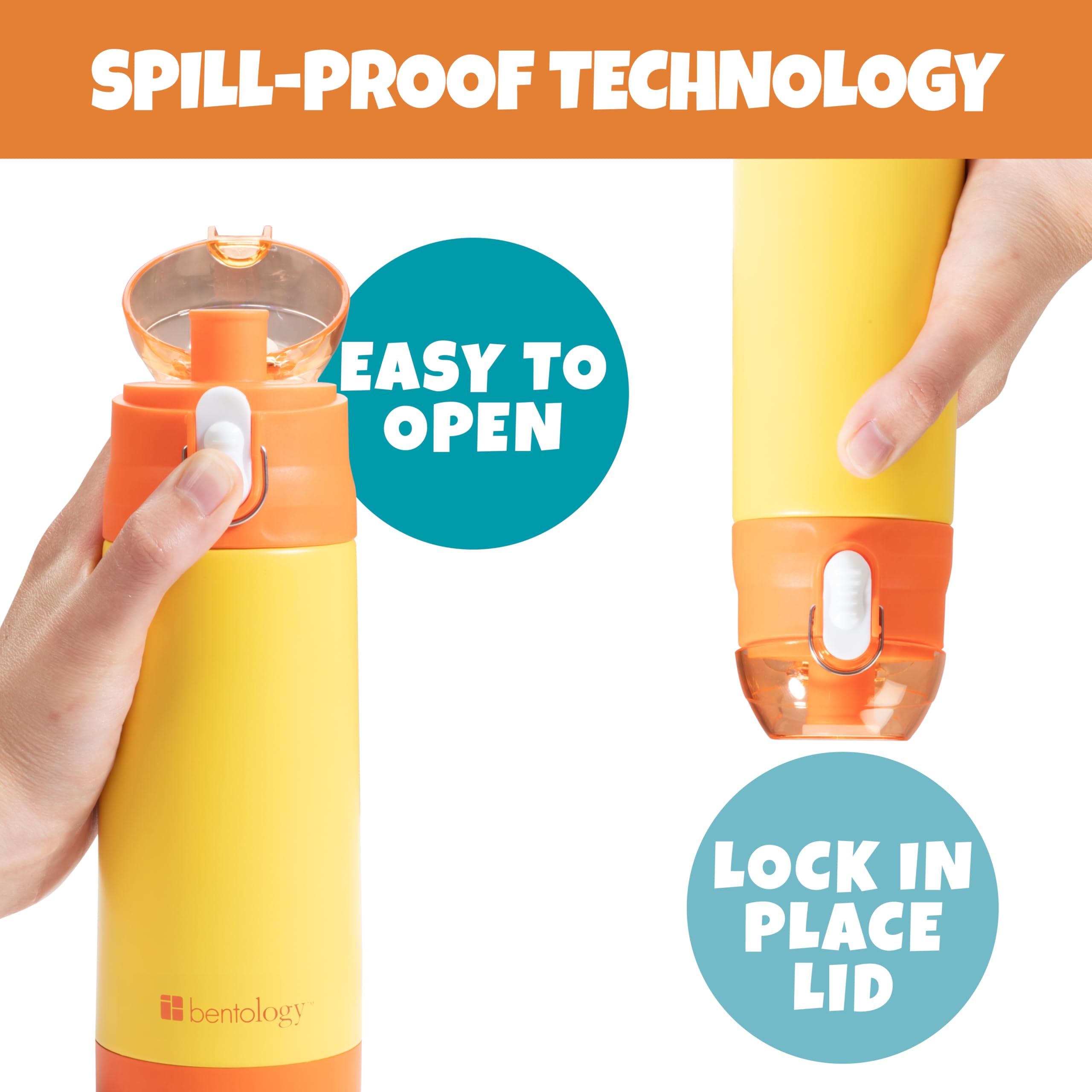 Stainless Steel 13 Oz Insulated Water Bottle For Girls Or Boys (Yellow)- Easy To Use For Kids- Reusable Spill Proof Bpa-Free, Fi