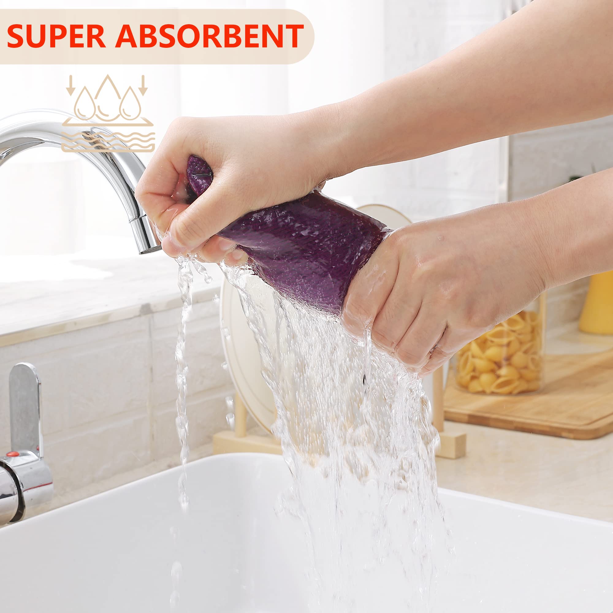 Homaxy 100% Cotton Waffle Weave Kitchen Dish Cloths, Ultra Soft Absorbent Quick Drying Dish Towels, 12 x 12 Inches, 6-Pack, Purp