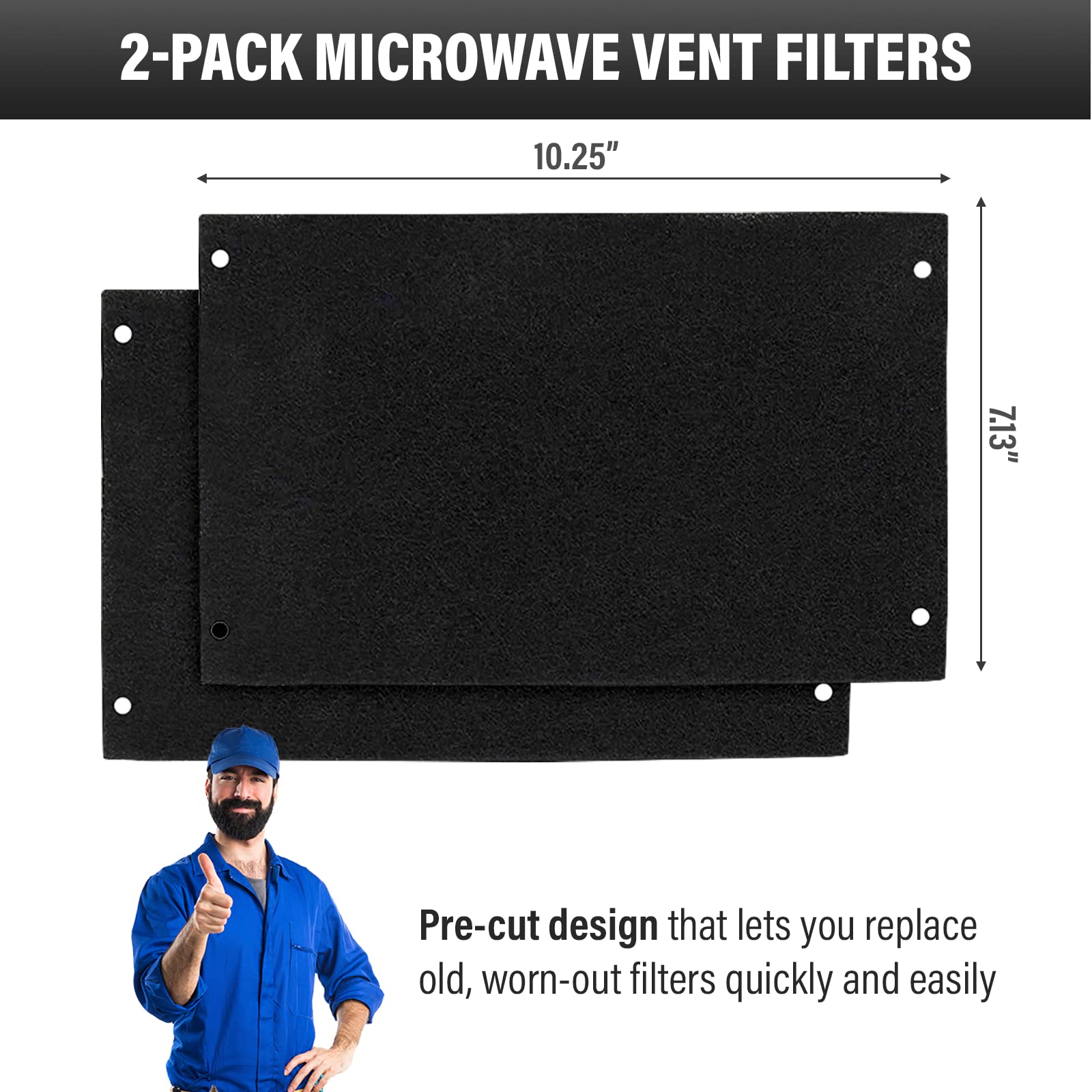 2 Pack Replacement Air Filters For Whirlpool Low Profile Microwave Oven - Activated Charcoal Filters For Over The Range Microwav