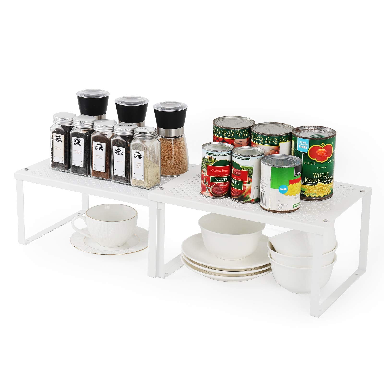 MOOACE Kitchen Cabinet Shelf Organizers, Set of 4 Kitchen Counter Storage Shelves, Expandable Stackable Spice Rack Pantry Shelf