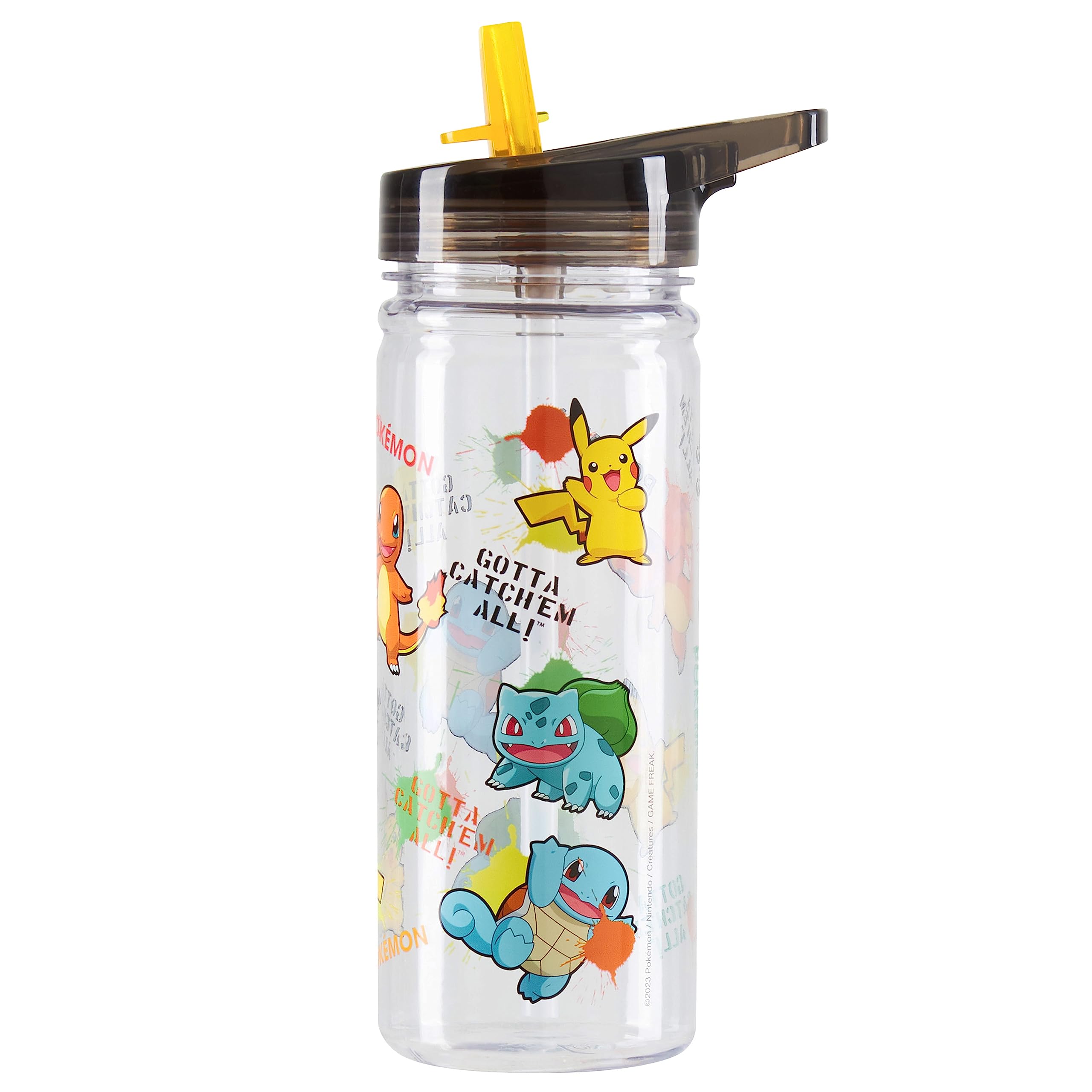 Pokemon Water Bottle for Kids with Straw, 19.6oz Plastic Reusable Drink Bottle