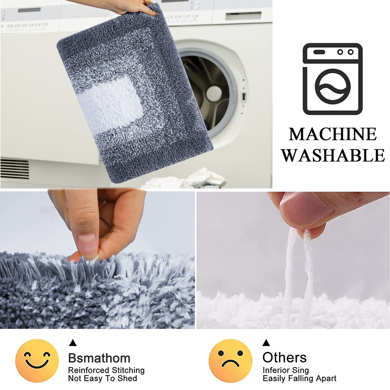 Bathroom Rug Mat Set 3 Piece, Non-Slip Shaggy Bath Mats, Absorbent Microfiber Bath Carpet For Bathroom Floor, Tub And Shower Mac