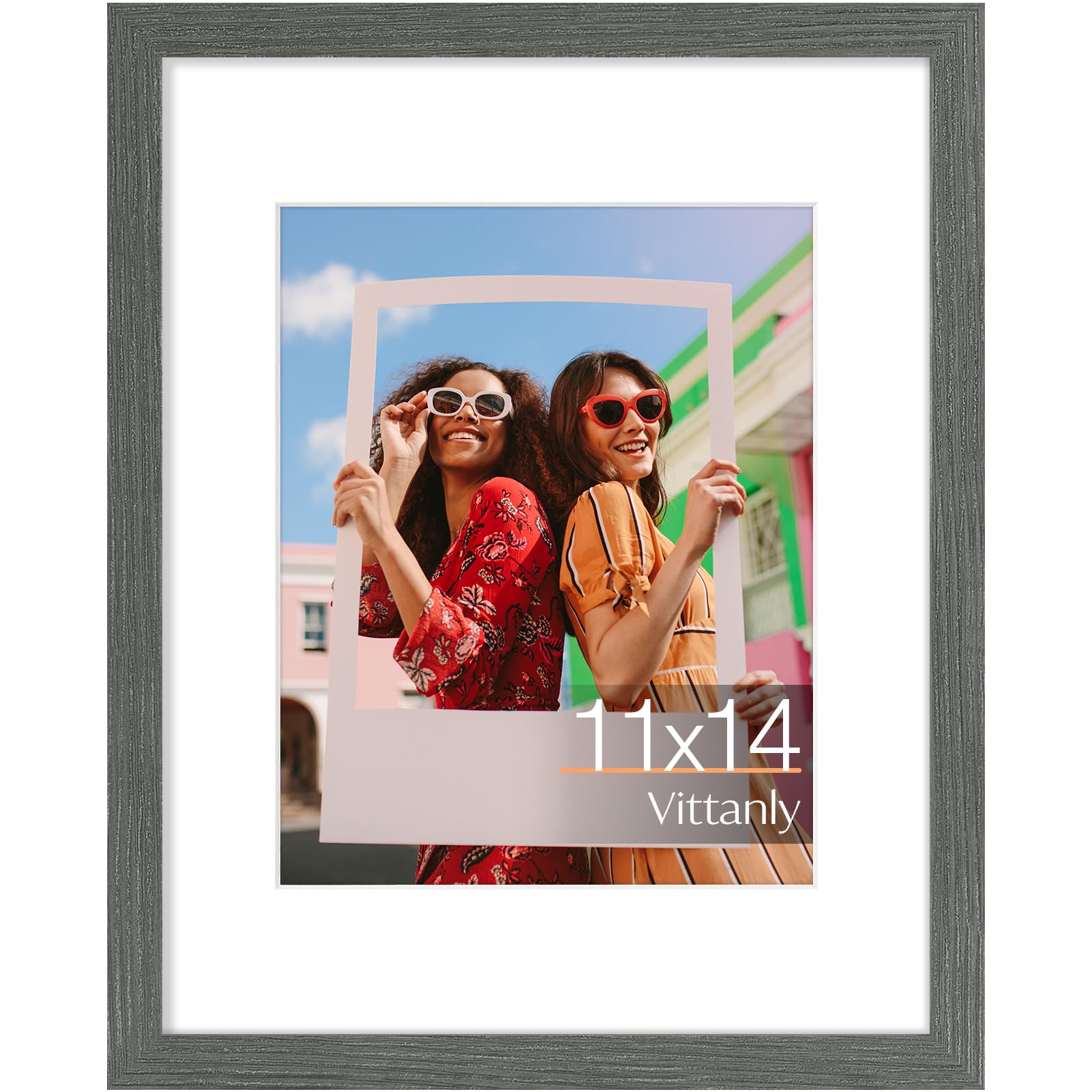 Vittanly 11x14 Picture Frame, Engineered Wood with Shatter Resistant Plexiglass, Display Pictures 8x10 with Mat or 11x14 without
