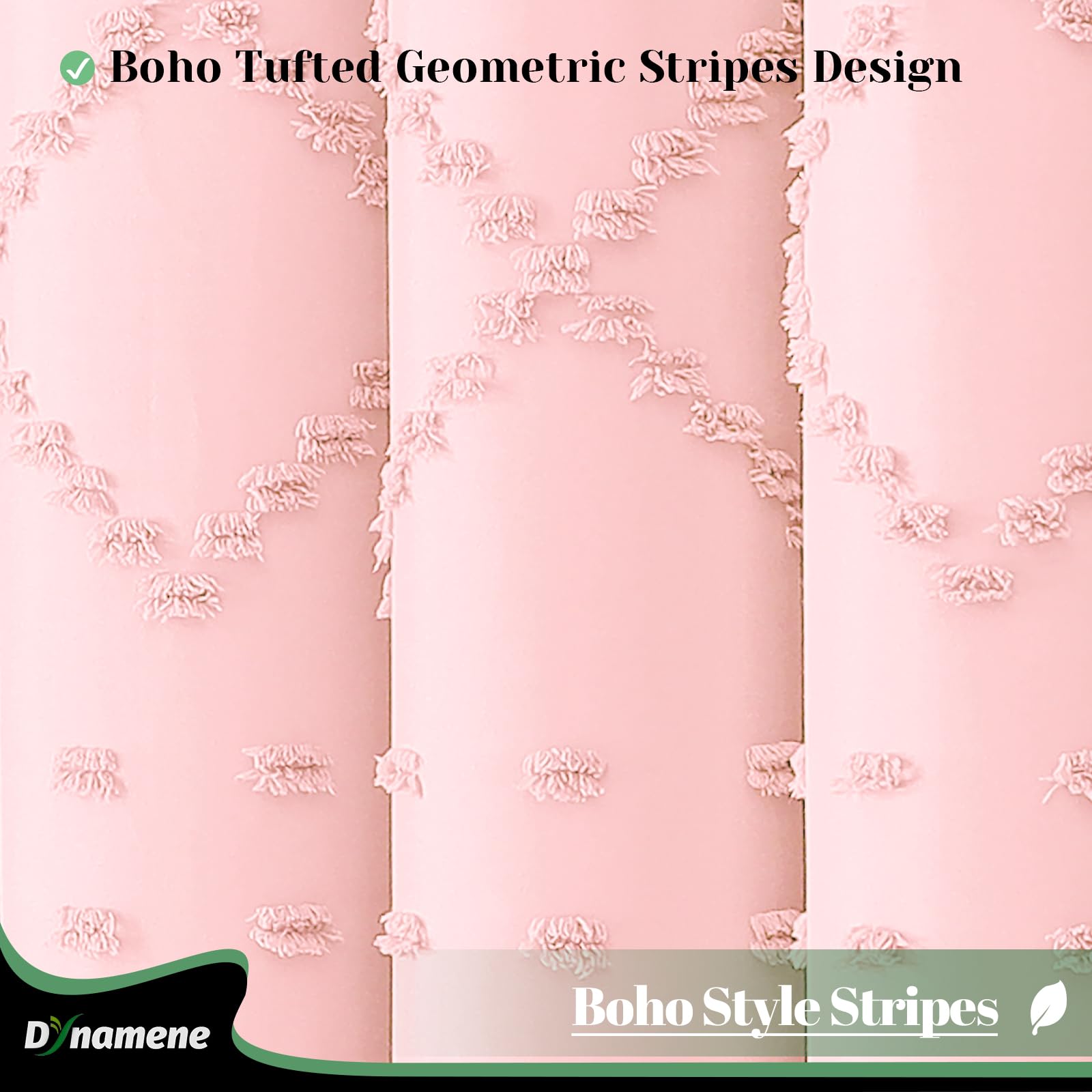 Dynamene Pink Fabric Shower Curtain, Boho Tufted Geometric Striped Tassel Shower Curtain For Bathroom, Shabby Chic Textured Mode