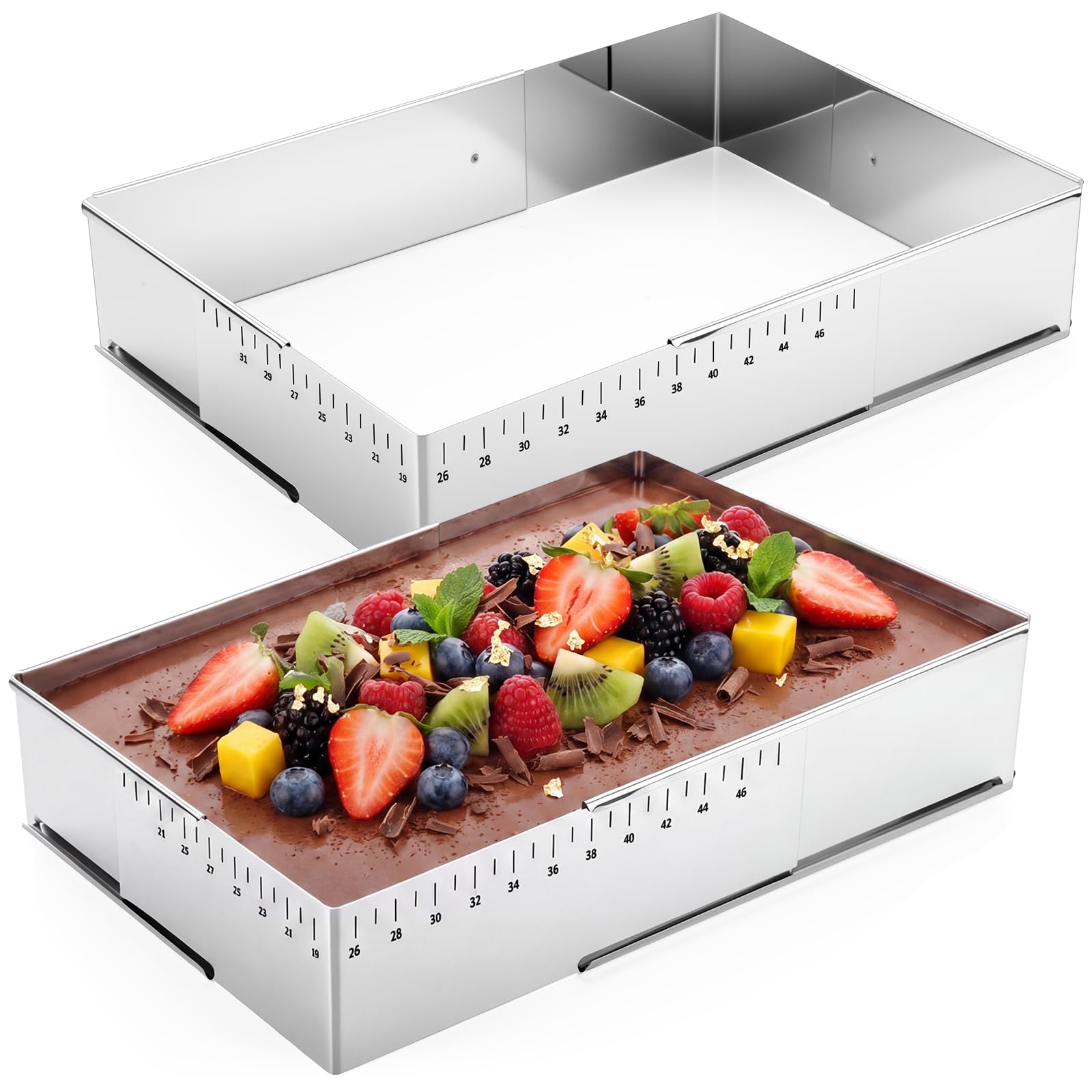 LOYIM 2 Pcs Adjustable Rectangle Cake Ring Mold