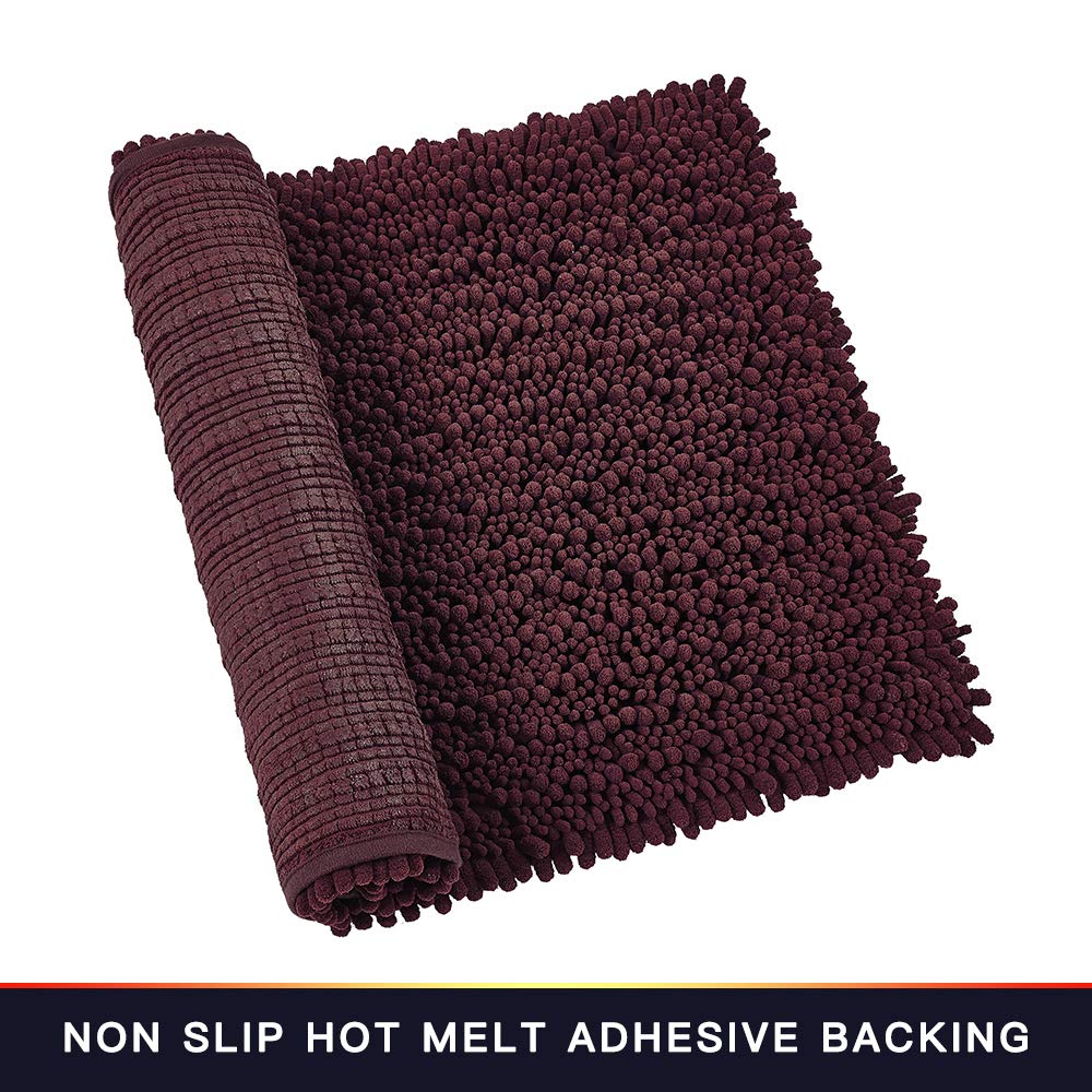 Walensee Bathroom Rug Non Slip Bath Mat (32X20 Inch Burgundy) Water Absorbent Super Soft Shaggy Chenille Machine Washable Dry Ex