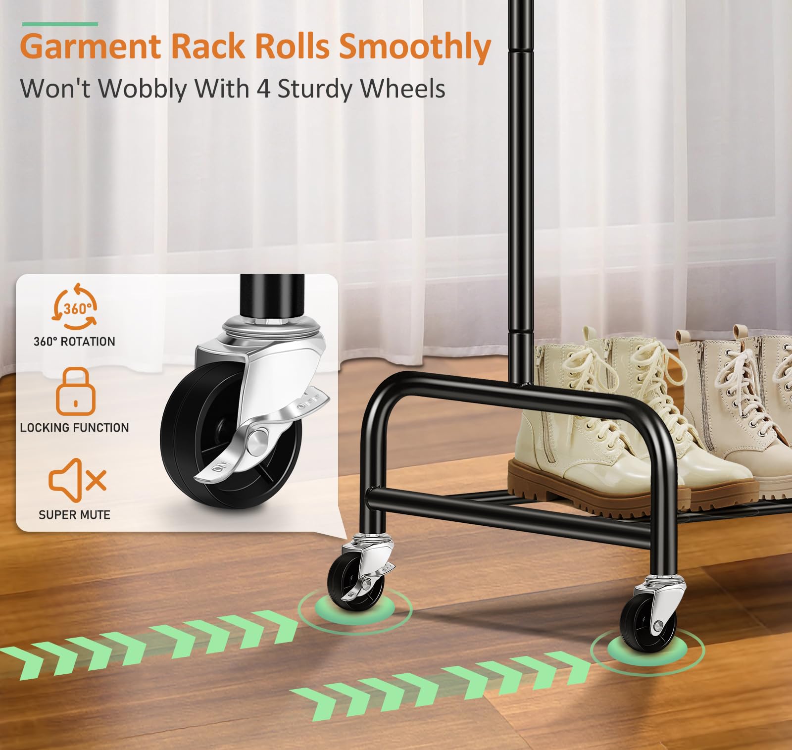 Sleeping Lamb Double Rod Heavy Duty Clothes Racks For Hanging Clothes Rack, Metal Rolling Garment Rack With Wheels Clothes Hange