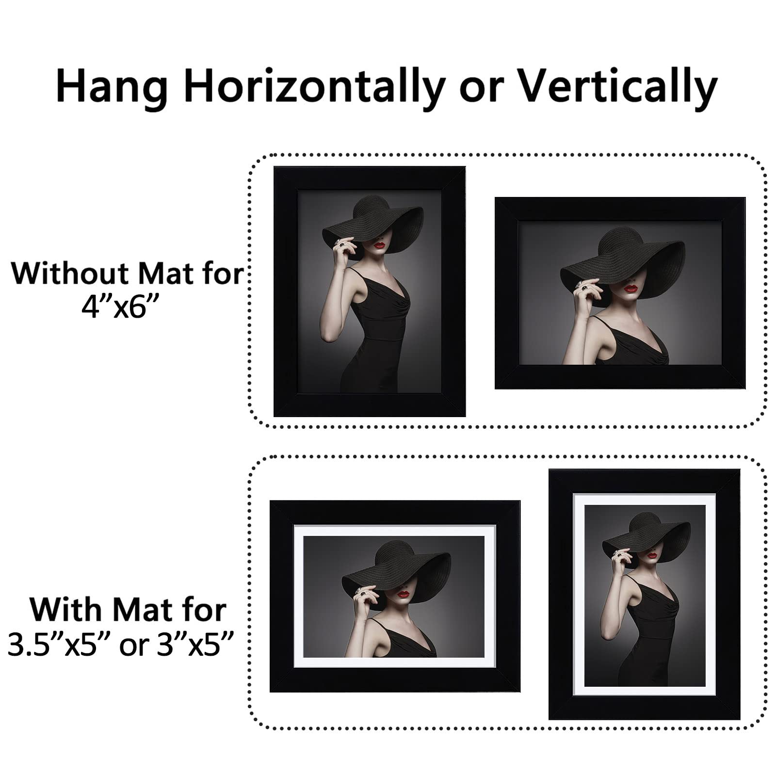 CORE ART 4x6 Black Picture Frame Set of 4,Display Pictures 3.5x5 with Mat or 4 x 6 without Mat,Multi Photo Frames Collage for Wa