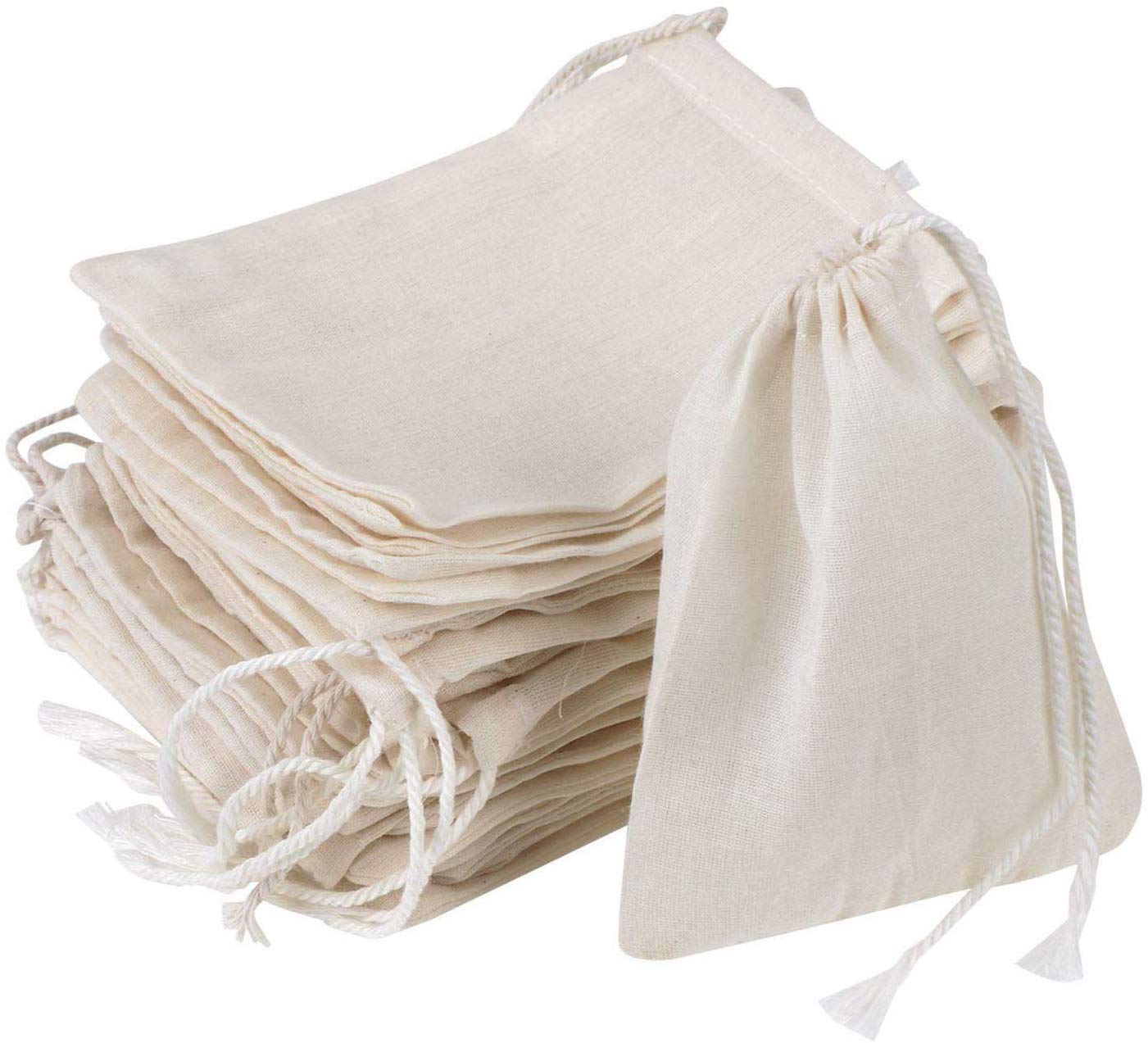Giyomi 20 Pcs Muslin Drawstring Bags,Natural Unbleached Cotton Straining Herbs Cheesecloth Bags, Coffee Tea Brew Bags, Soup Grav