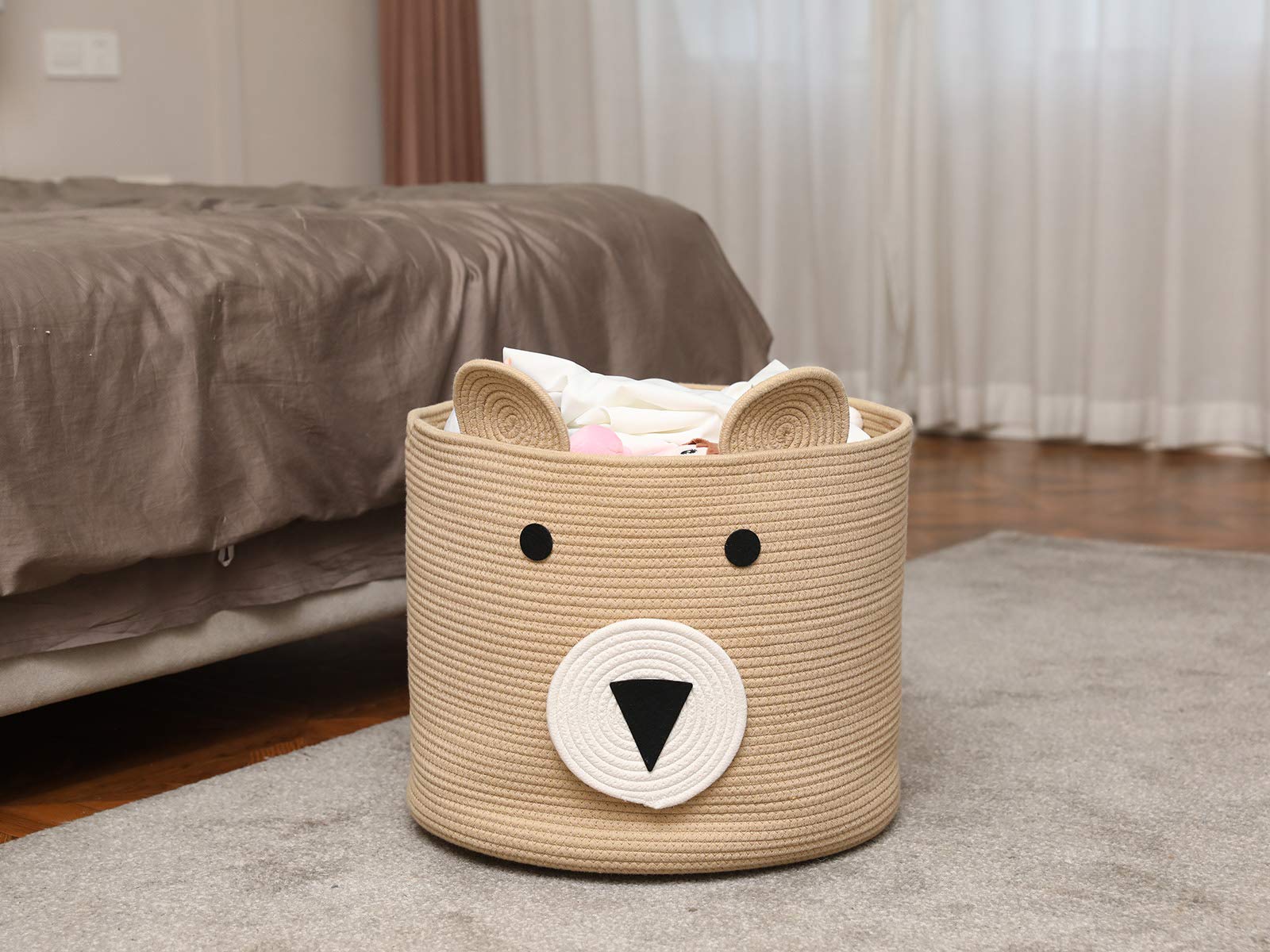 Bear Basket, Animal Basket, Large Cotton Rope Basket, Large Storage Basket, Woven Laundry Hamper, Cloth Storage Bin, For Clothes