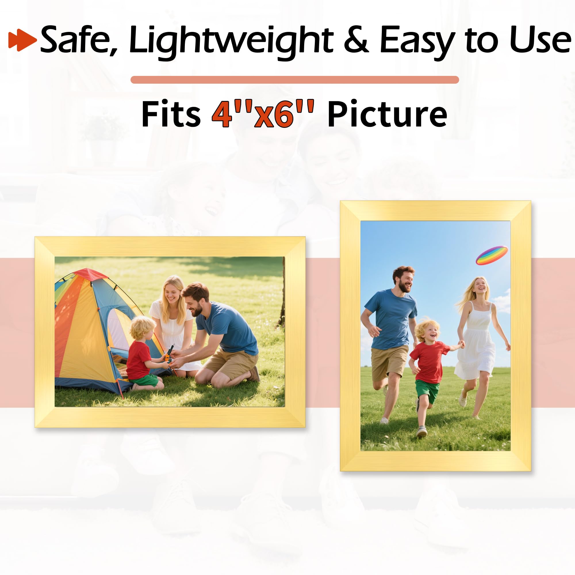 HOMERHYME 4x6 Picture Frames Set of 8, Gold Photo Frames for Gallery Wall Mounting or Table Display, Collage Frames with Clear P