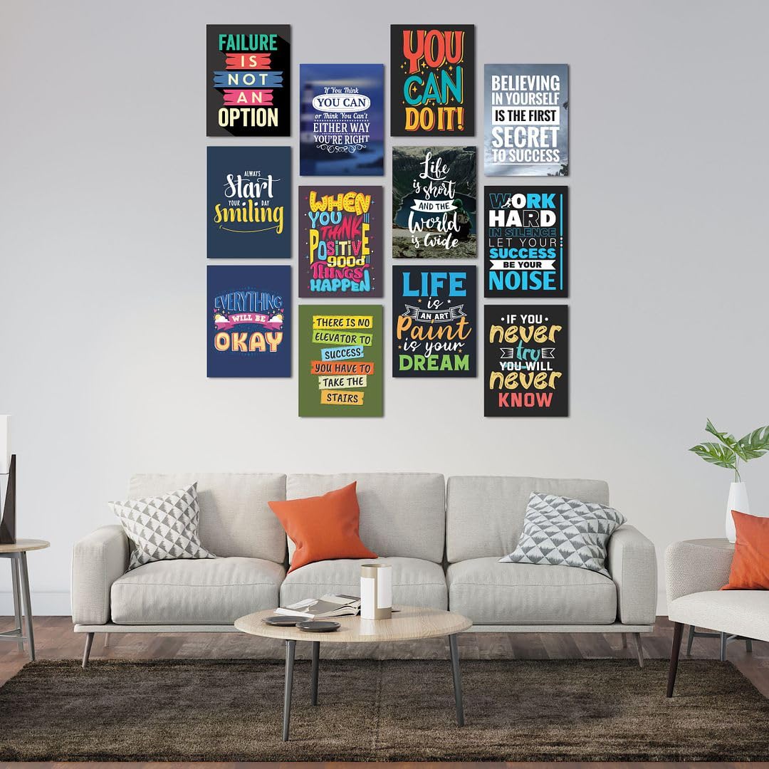 CVANU A4 12pcs Positive Quote Printed on Poster Wall Art Collage Kit with Glue Dot Tape for Wall Decoration (11.5inchX8.4inch)_1
