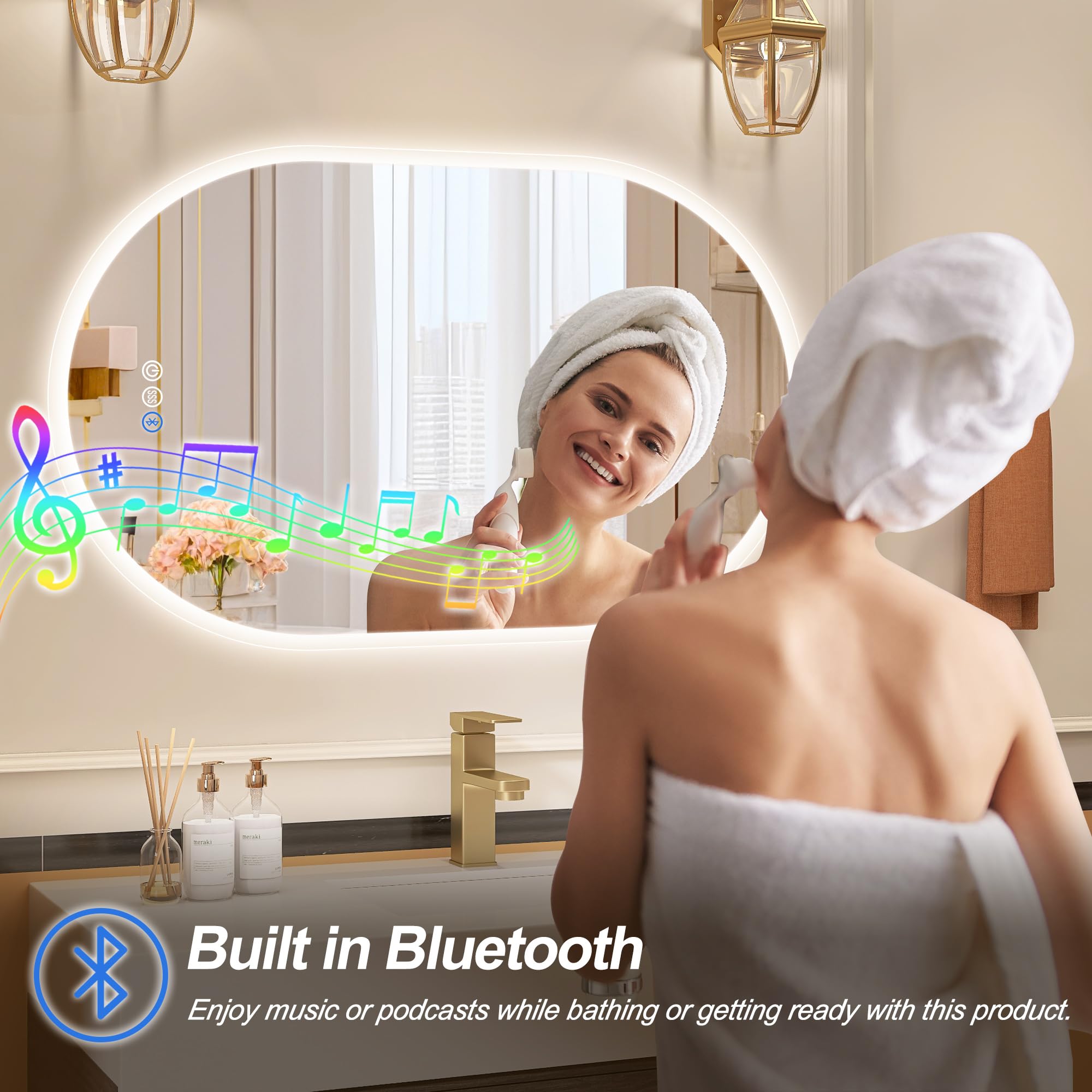 Starlead 24''X36'' Led-Oval-Bathroom-Mirror With Bluetooth Speaker, Lighted-Mirrors-For-Bathroom-Wall, Cri>90, Anti-Fog 3 Colors