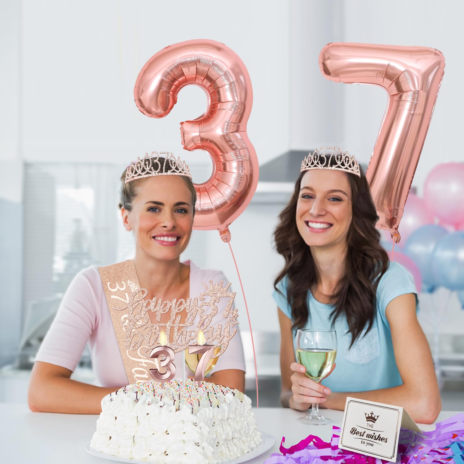 37Th Birthday Decorations For Women Including 37Th Birthday Sash For Women, Tiara/Crown, Candles And Cake Topper, Number 37 Ball