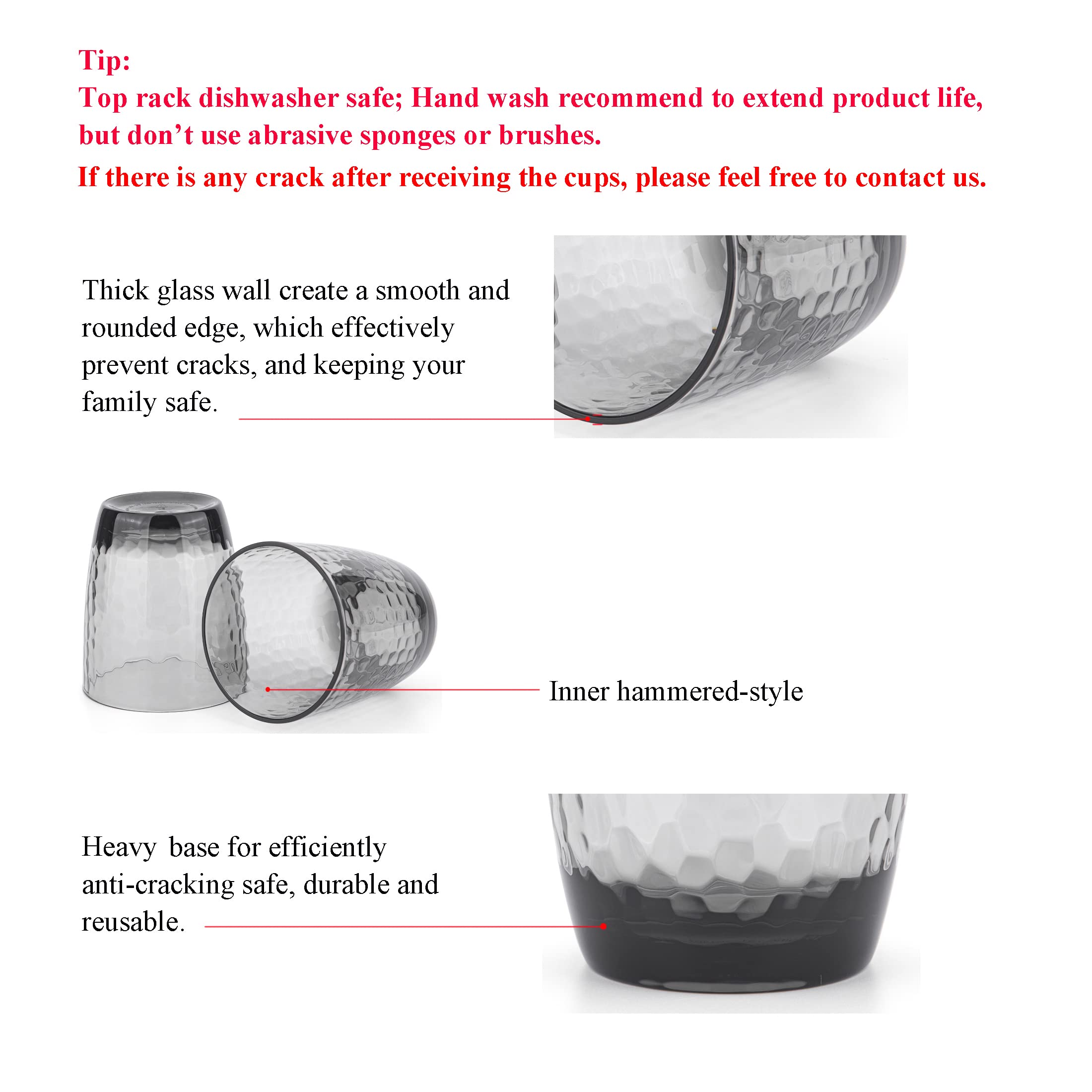 Koxin-Karlu Hammered 15-Ounce And 26-Ounce Plastic Tumbler Acrylic Glasses, Set Of 8 Smoky Grey