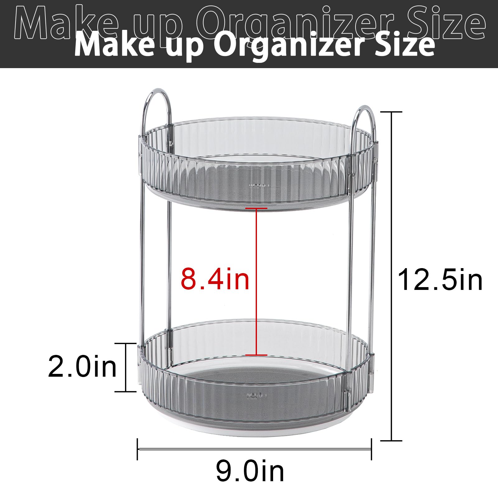 shuang qing Rotating Makeup Organizer for Vanity 2 Tier  High-Capacity Skincare Clear Make Up Storage Perfume Organizers Cosmetic Dresser Organizer Countertop 360 Spinning (Grey)