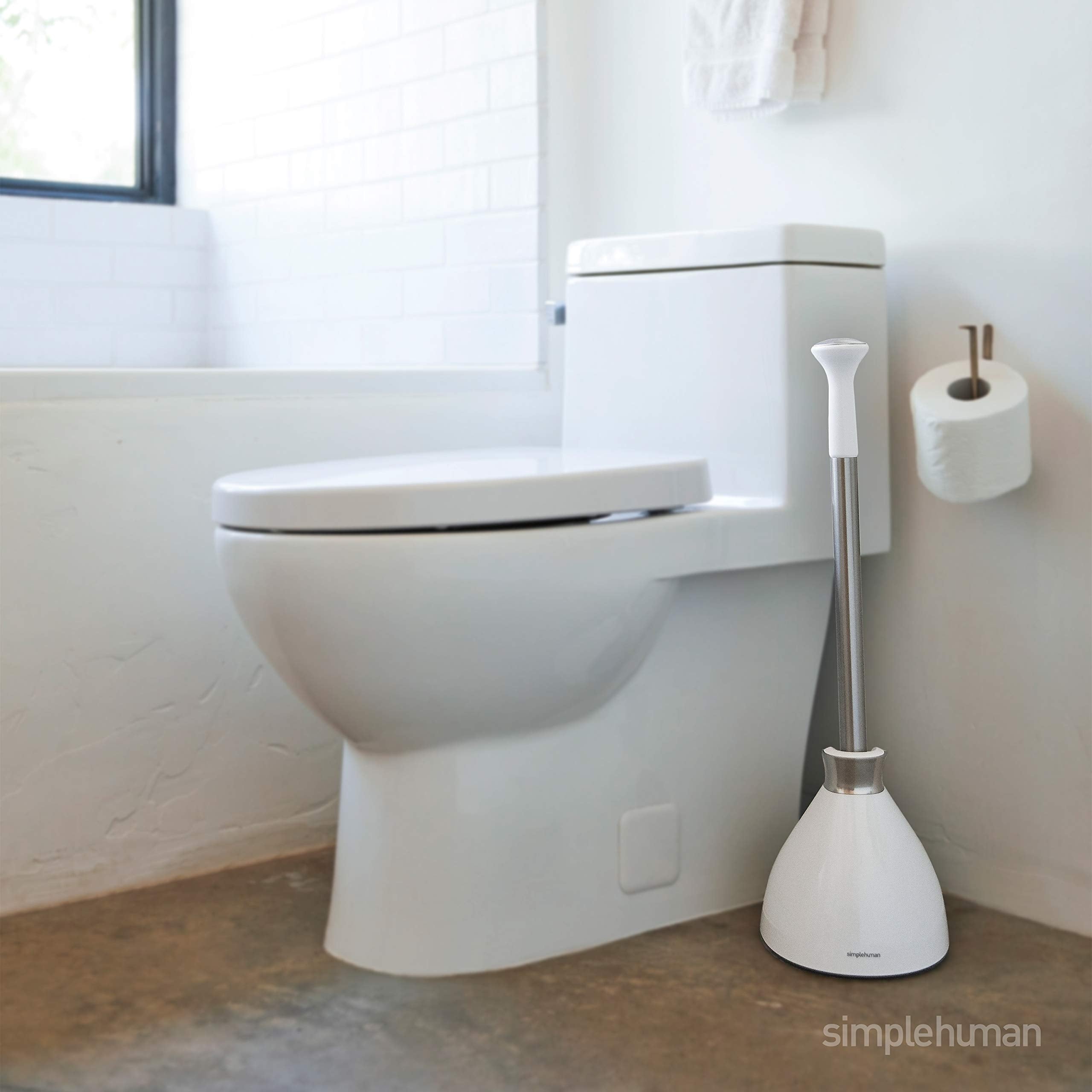 Simplehuman Toilet Plunger And Caddy, Stainless Steel, White