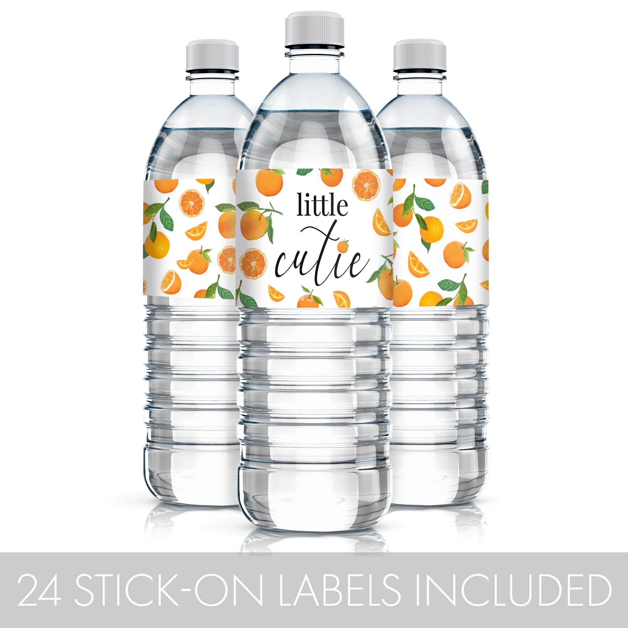 Orange Little Cutie Baby Shower Water Bottle Labels, Waterproof Stickers For Water Bottles - 24 Count