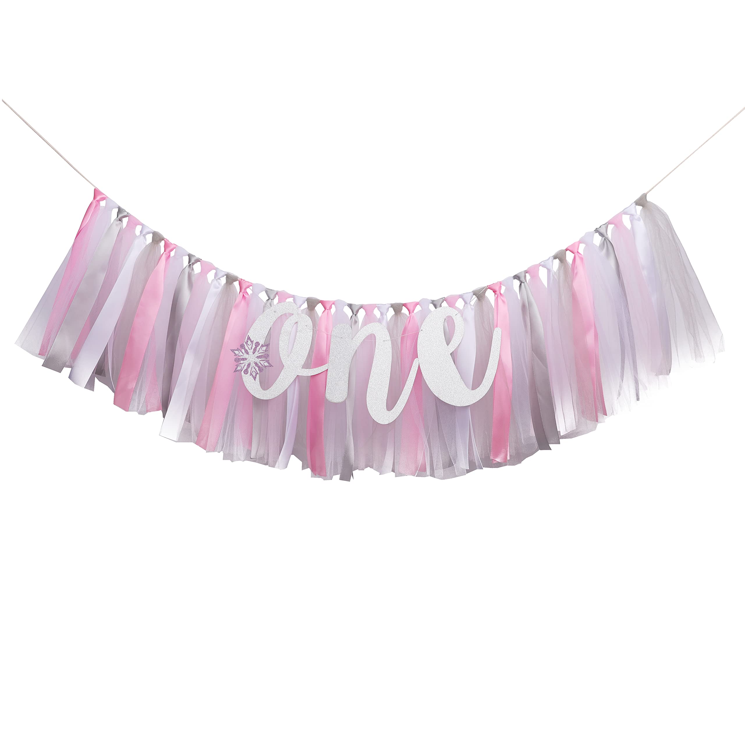 Winter Onederland 1St Birthday Highchair Banner - First Birthday Banner Photo Props, Pink Silver White, High Chair Garland Handm