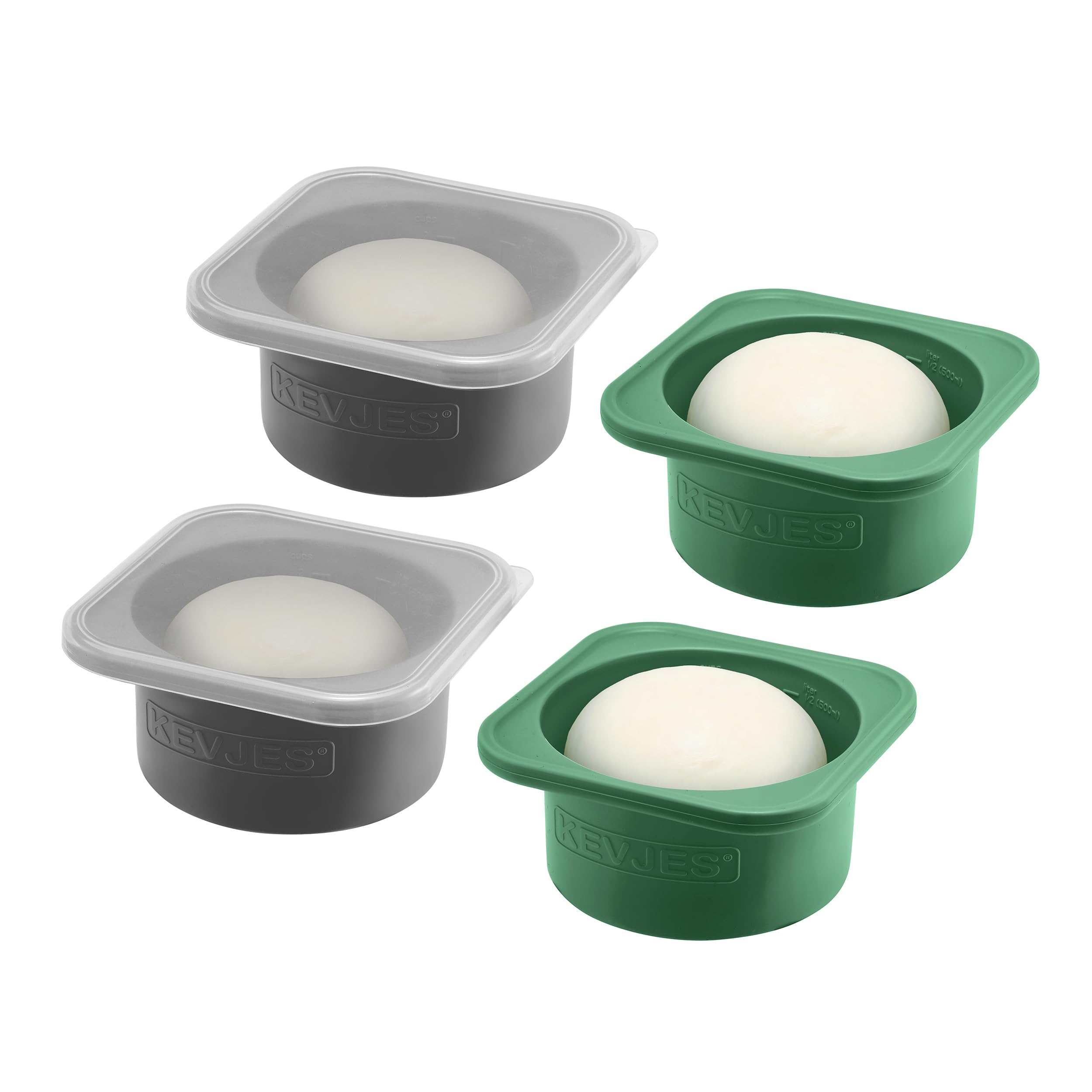 KEVJES Stackable Silicone Artisan Pizza Dough Proofing Proving Containers with Air-tight Lids-4pack-500ml Volume for 250g Dough 