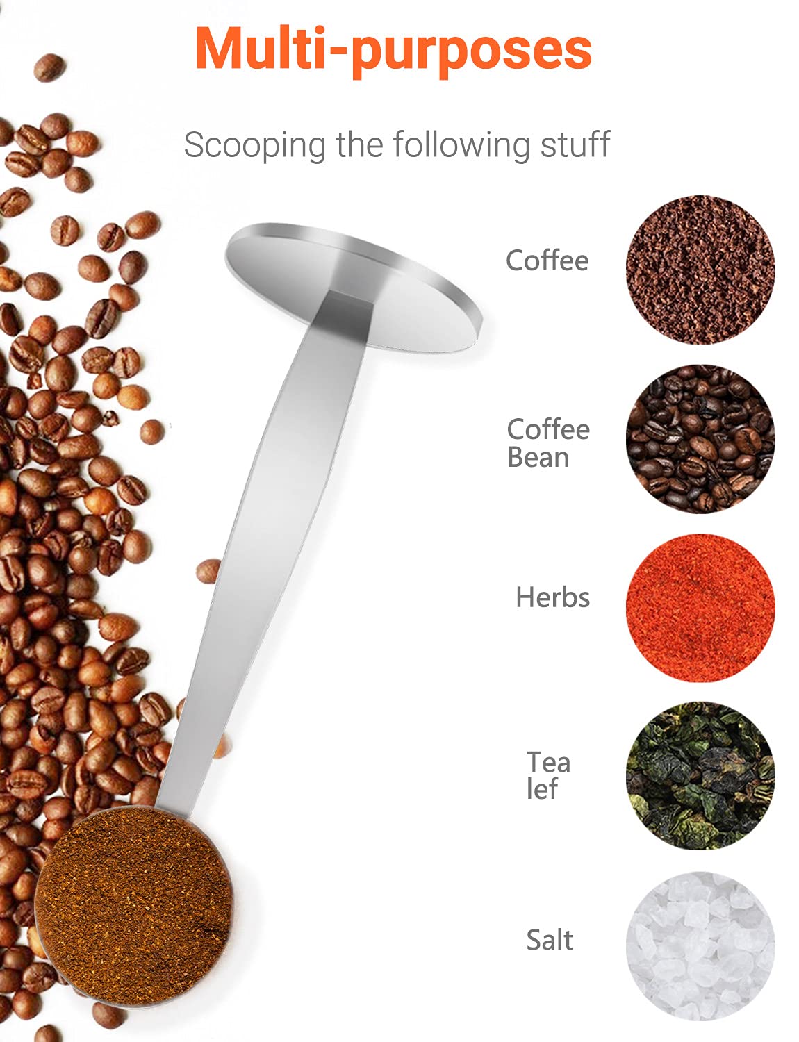 Willizter Two-In-One Stainless Steel Coffee Scoop Tamping Dual-Purpose Coffee Spoon Powder Hammer Tamper Multi Function Spoon Ho