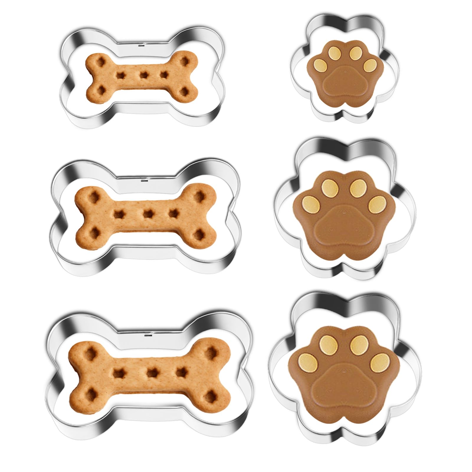 Dog Cookie Cutter,6 Pcs Stainless Steel Biscuit Cutters Bone And Dog Footprints Cookie Cutters Set Dog Theme Party Cookie Cutter