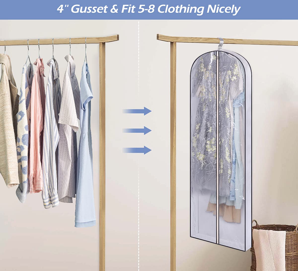 SLEEPING LAMB 60'' Gusseted Garment Bags for Closet Storage Clear Dress Bag Hanging Clothes Storage for Long Gowns  Coats  Sweaters  2 Packs