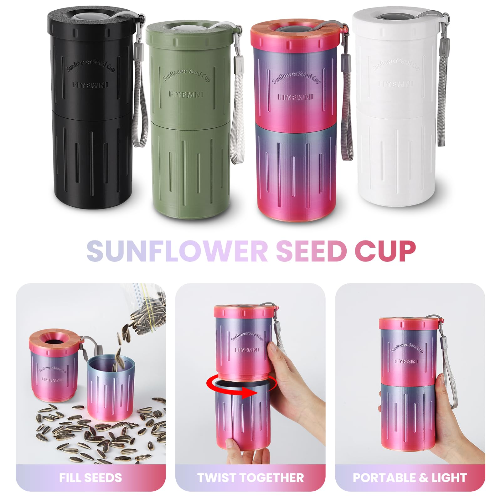 FIYEMNI Sunflower Seed Spit Cup, with Seed Storage & Shell Disposal. 3D Printed Portable Pistachios Snack Nut Bowl Cup for in-Ca