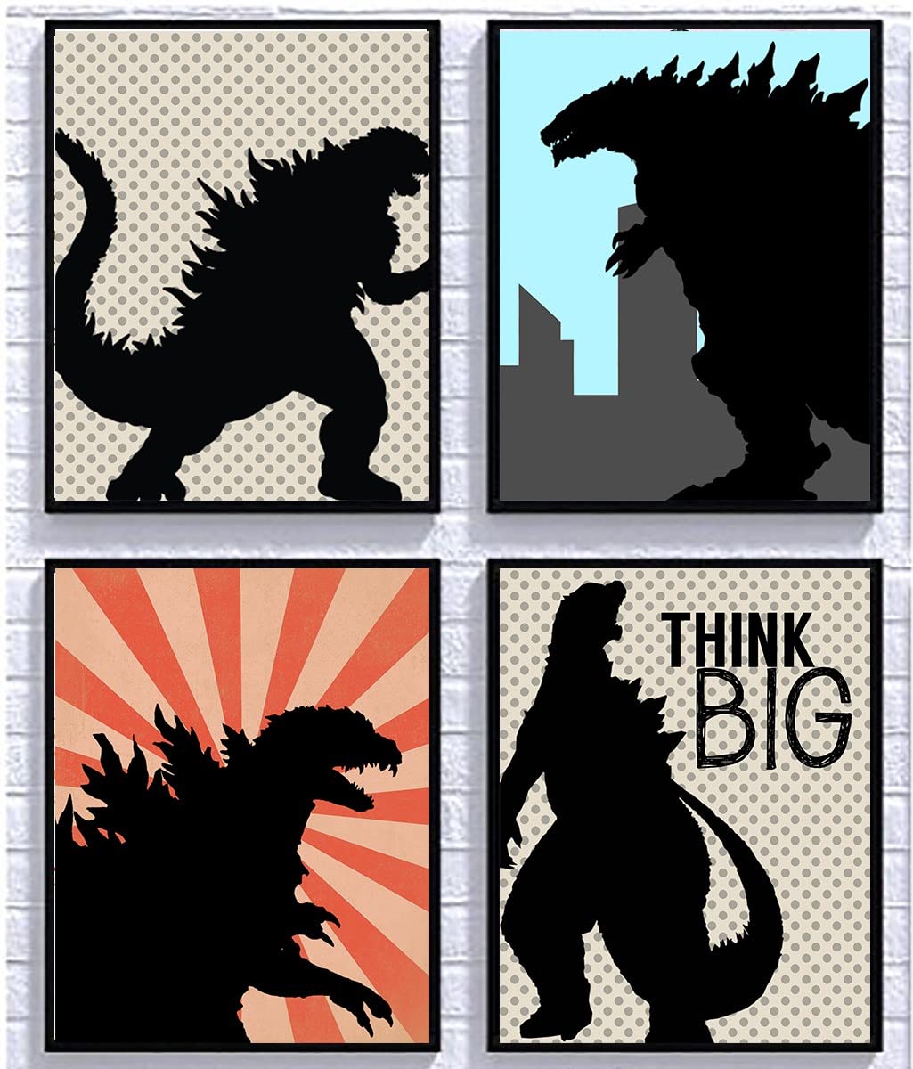 Grey Monster Dragon Comic Type Themed Room Wall Art Print Decor Sign Poster Picture Set