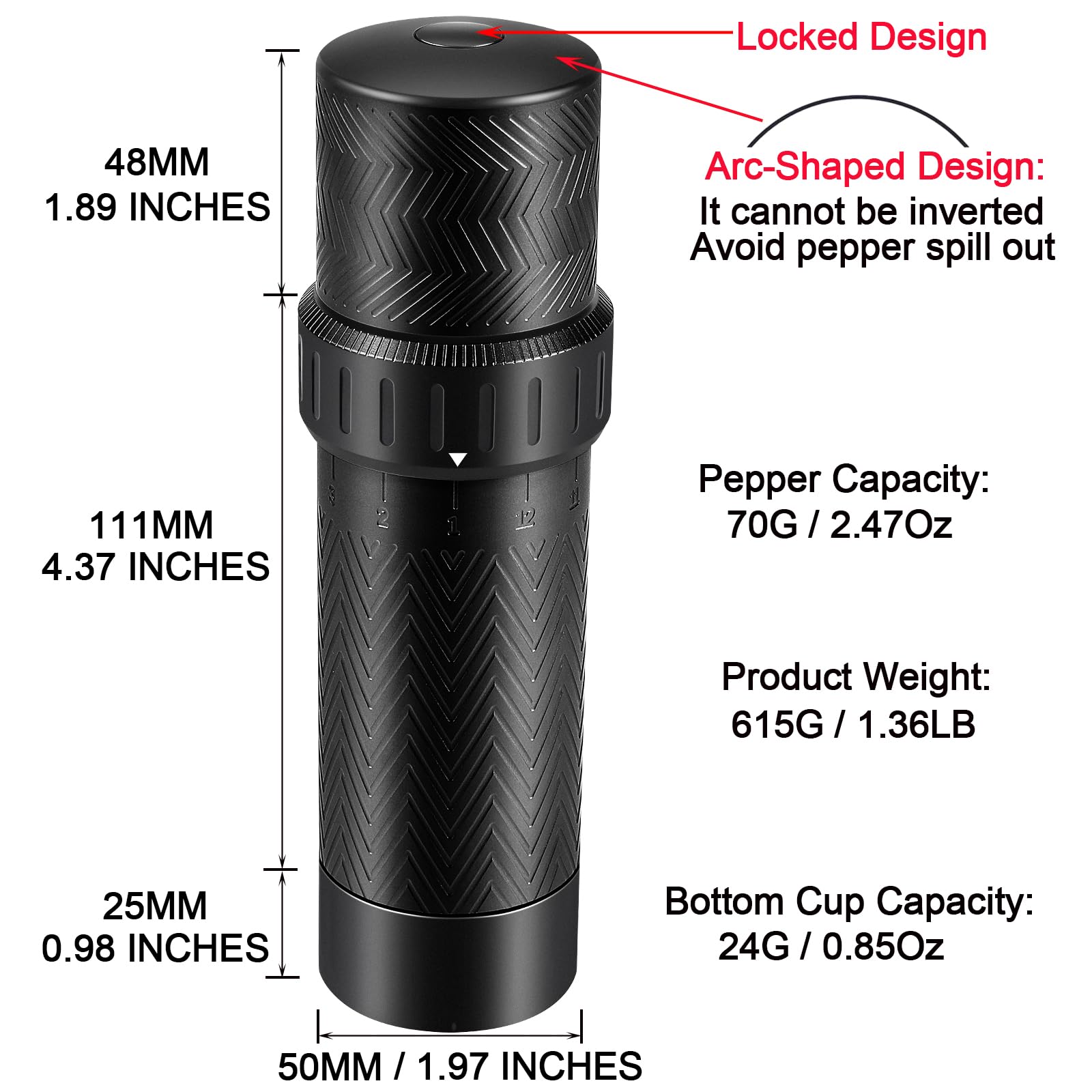 Heavy Duty Manual Pepper Grinder With More Pepper Output, Professional Grade Pepper Mill Refillable Set And Coarseness Can Be Ad