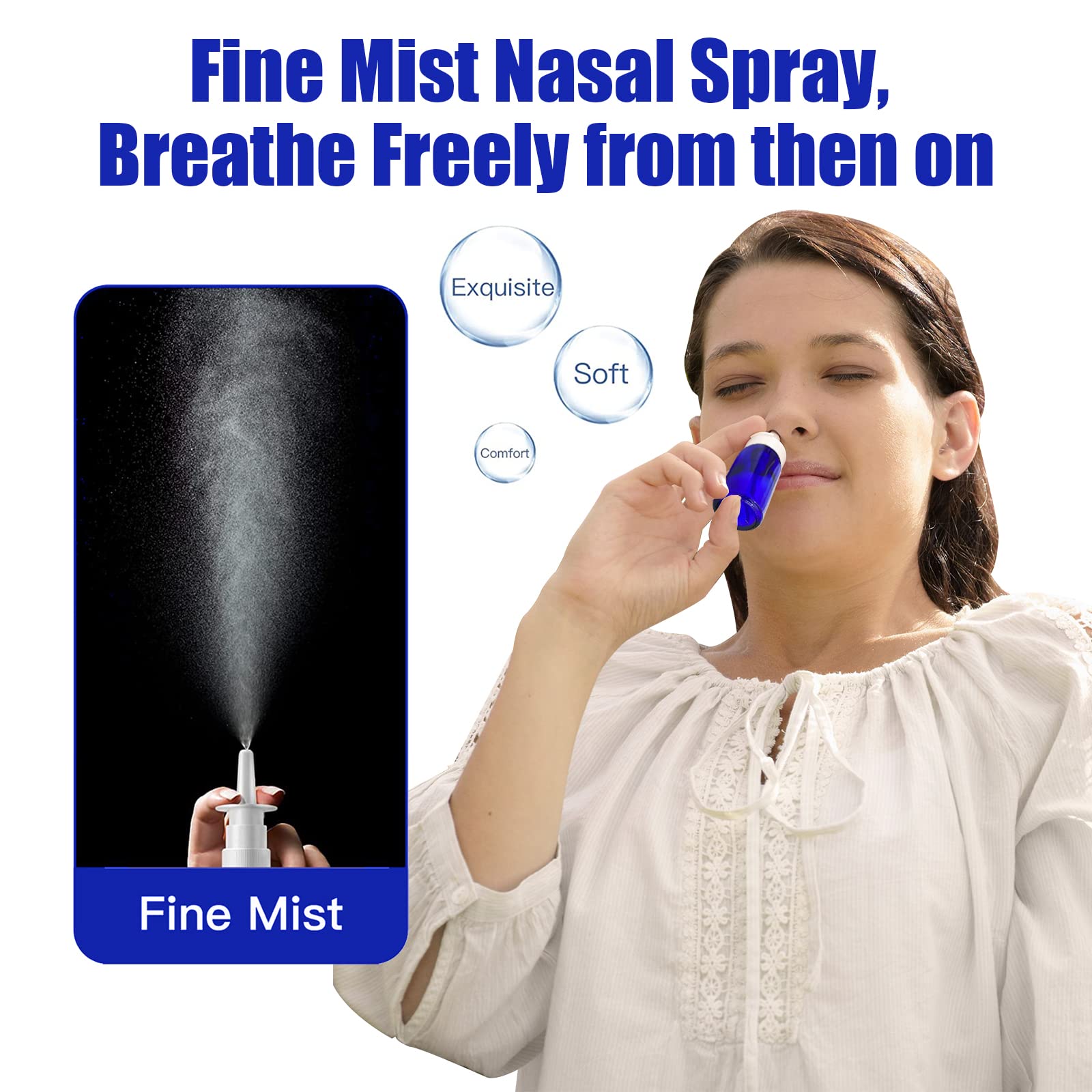 Cupohus Nasal Spray Bottle, 3 Pcs 30Ml/1Oz Cobalt Blue Glass Refillable Fine Mist Sprayers Atomizers, Travel Sized, Empty Nasal