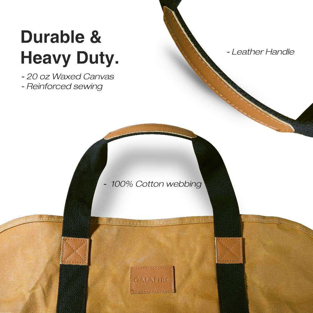 Galafire Log Carrier For Firewood, Waxed Canvas Durable Fireplace Wood Holder Tote Bag, 23''    10''X 11.3''
