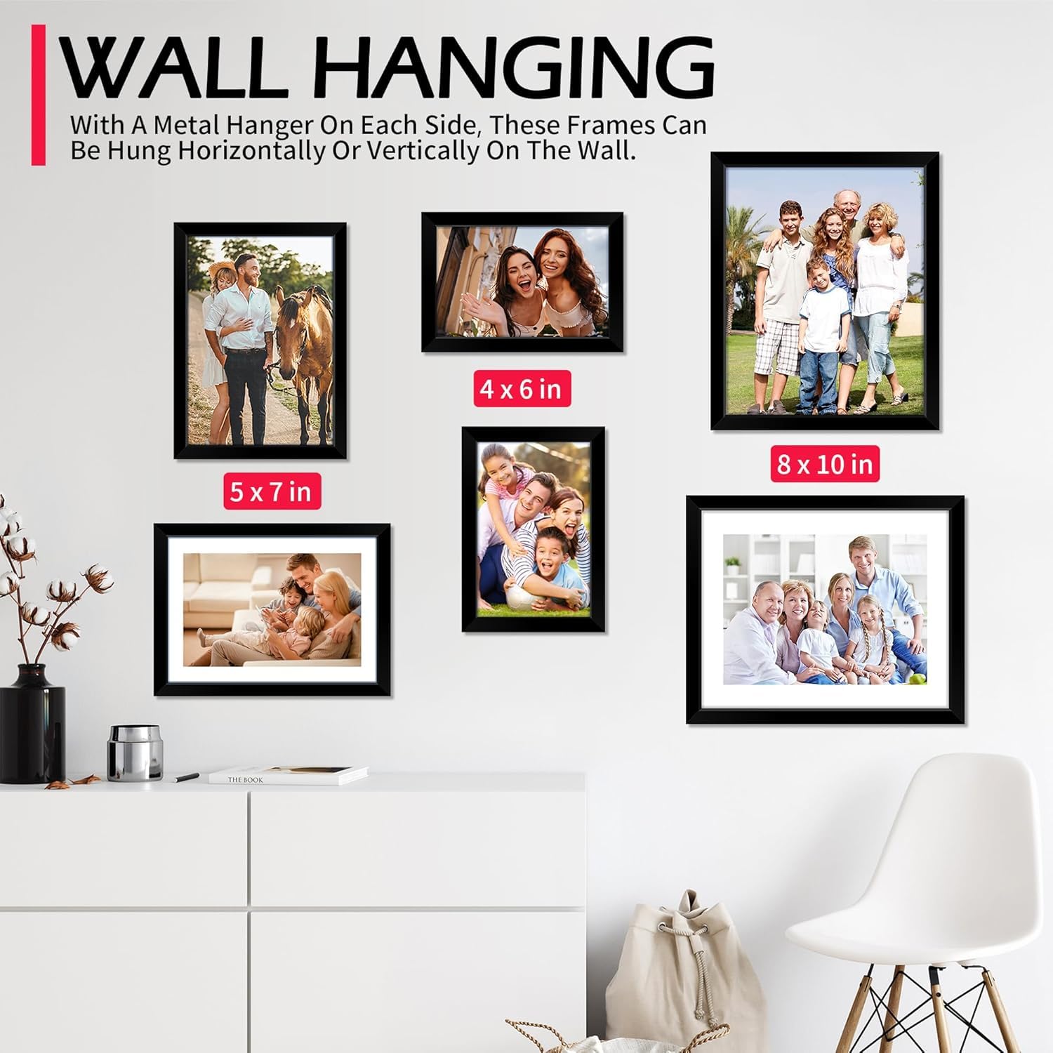 HOMERHYME 4x6 Picture Frame Set 8 Pack, 4 by 6 Black Photo Frame for Wall or Tabletop Display, Lightweight Poster Frame with Ple