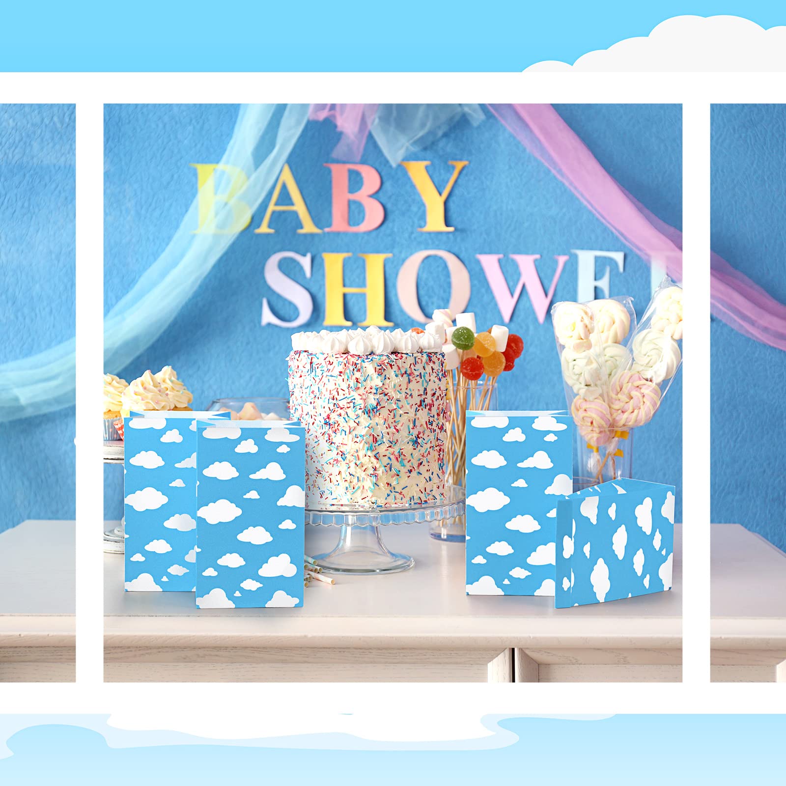 Tallew 24 Pcs Blue Sky Clouds Paper Party Bags Cartoon Story Cloud Treat Candy Goodie Bags Blue Sky Gift Bags Wrapping Party Fav