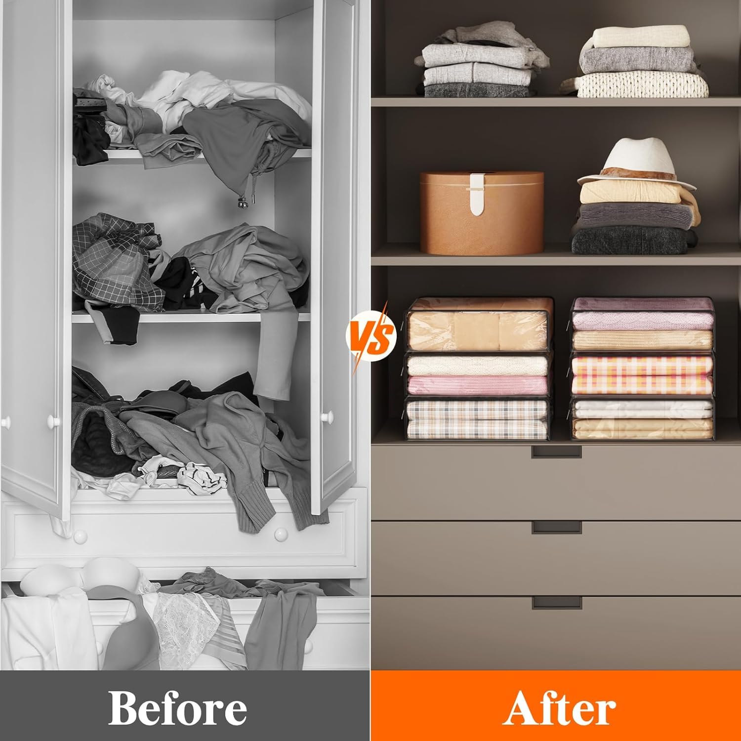 Lifewit 14L Clear Sheet Storage Bags with Zipper 6 Pack, Plastic Sweater Storage Bins for Clothing, Vinyl Foldable Clothes Conta