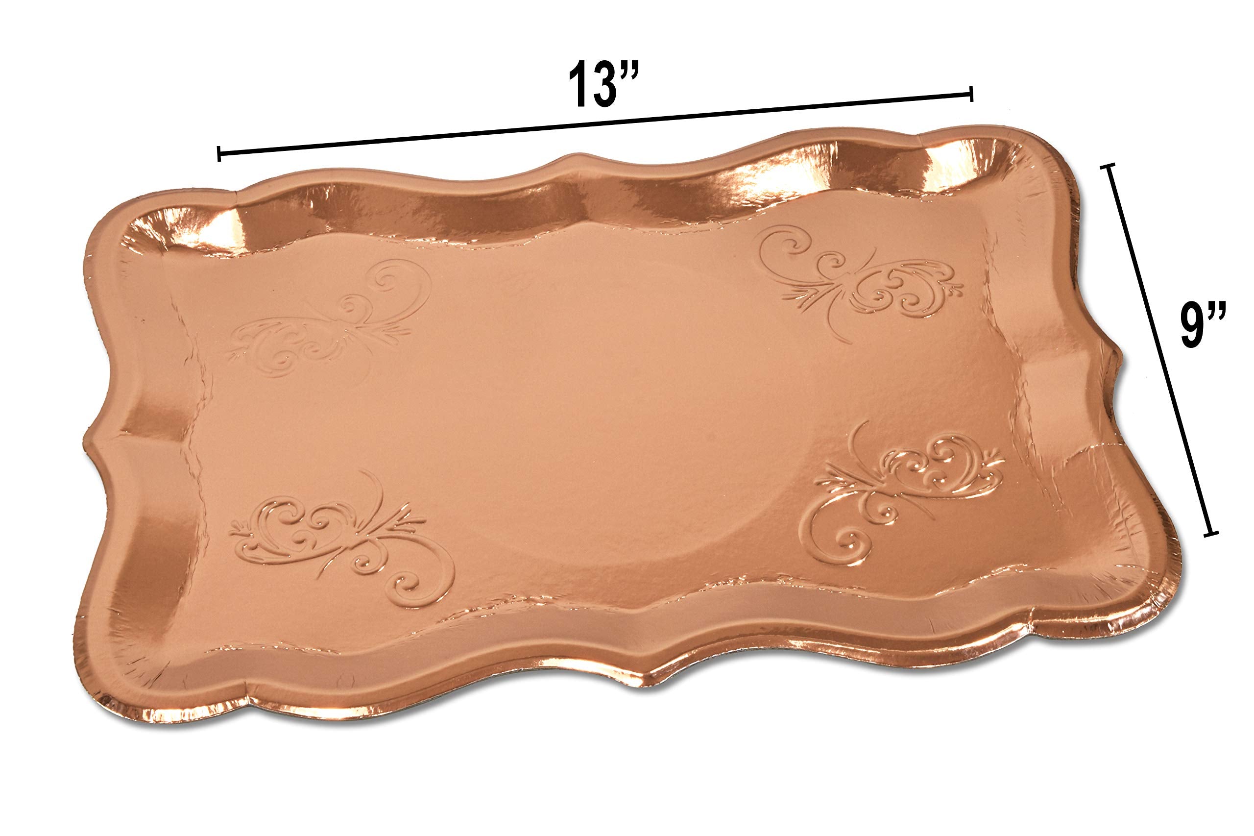 Gift Boutique 10 Rose Gold Rectangle Trays, 9 '' X 13 '' Heavy Duty Disposable Paper Cardboard For Platters Cupcake Display Birt