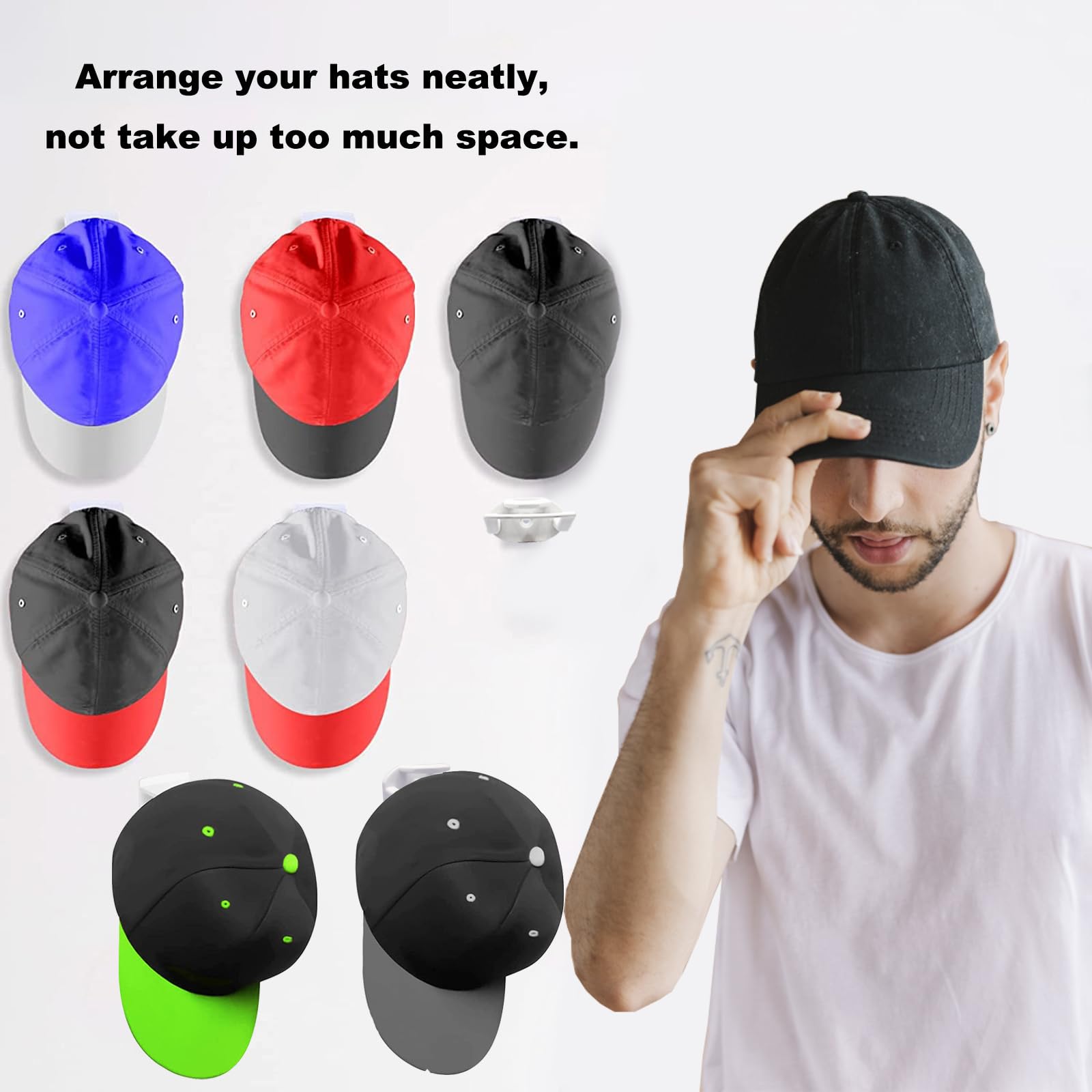 Ruipbote 24 Pack Baseball Hat Holder For Wall,Adhesive Hat Rack For Baseball Caps, Hat Hangers For Wall,Upgraded Adhesive Hat Di