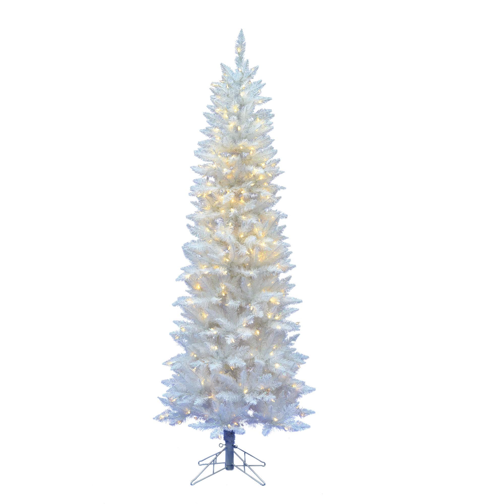 Vickerman 6' Sparkle White Spruce Pencil Artificial Christmas Tree, Warm White LED Lights - Faux Spruce Christmas Tree - Seasona