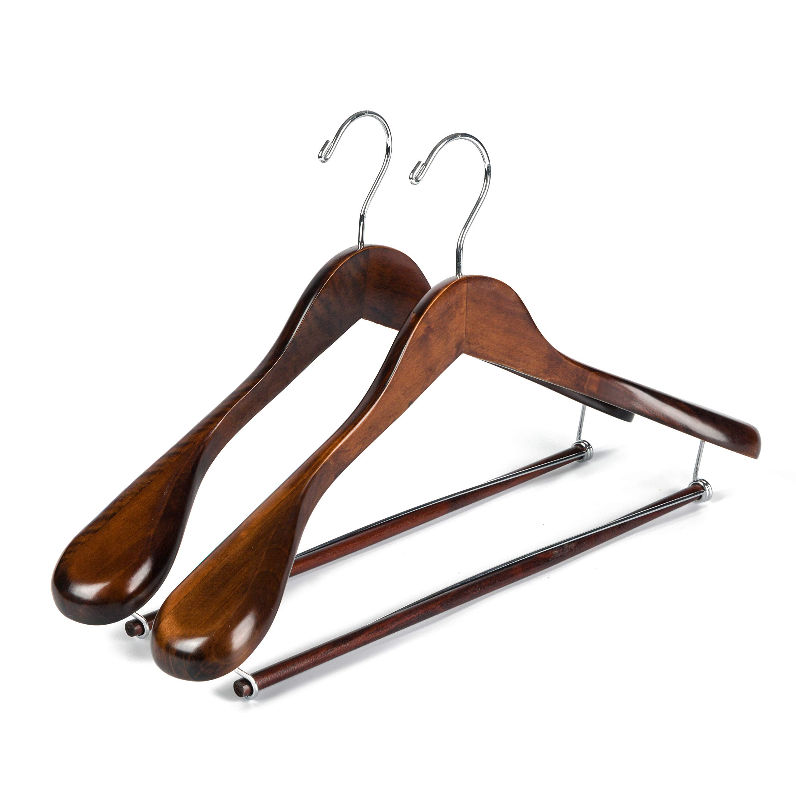 Luxury Wide Shoulder Wooden Hangers 2 Pack, With Locking Bar, Smooth Retro Finish Wood Suit Hanger Coat Hanger For Closet, Holds